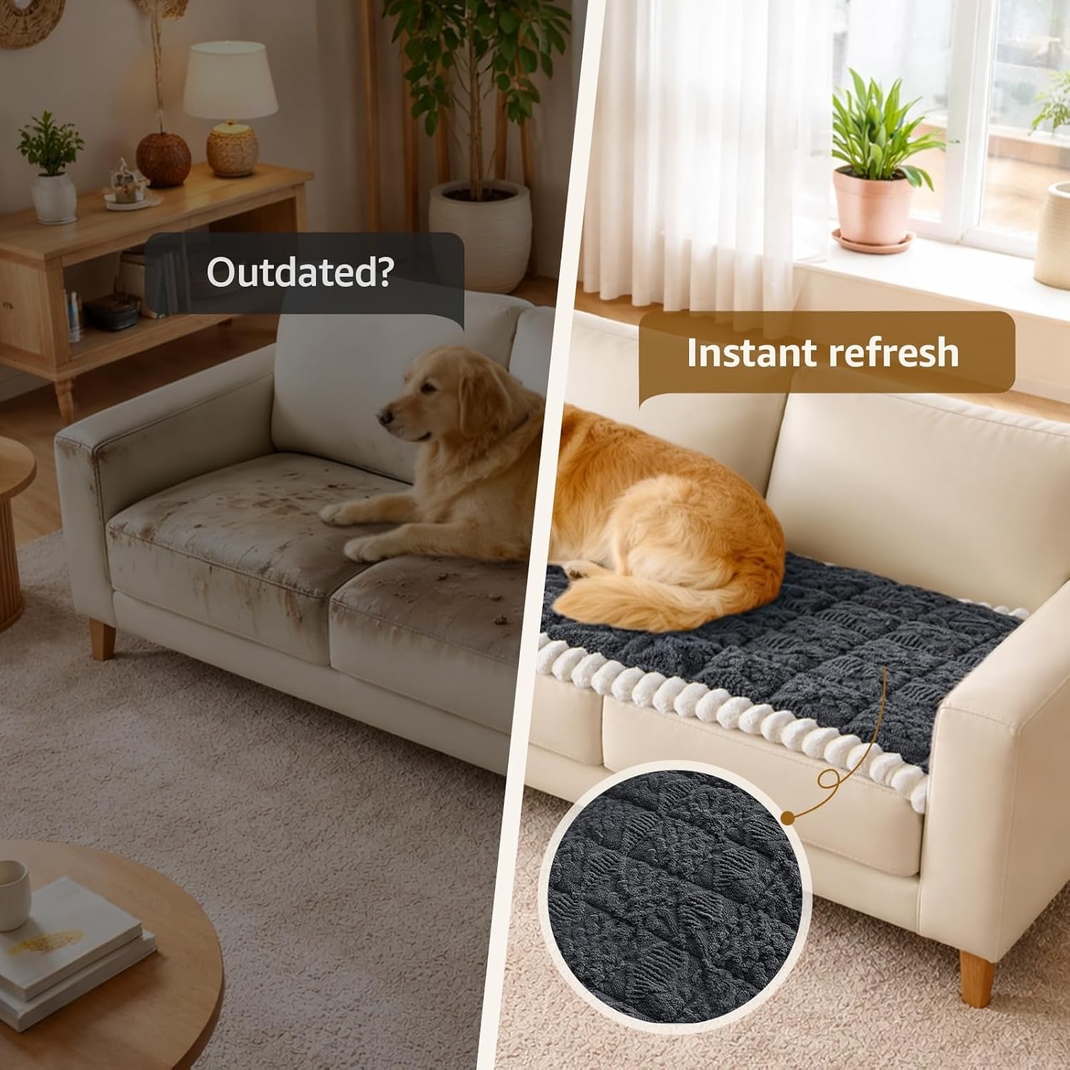 image:imageLOOBANI Couch Cover for Dogs Washable Non Slip Fuzzy Plush Pet Couch Covers for 2 Seat Sofa Hair Resistant Sofa Protector Pet Friendly Home Decor Couch Slipcover 276 x 59 CoffeeGrey