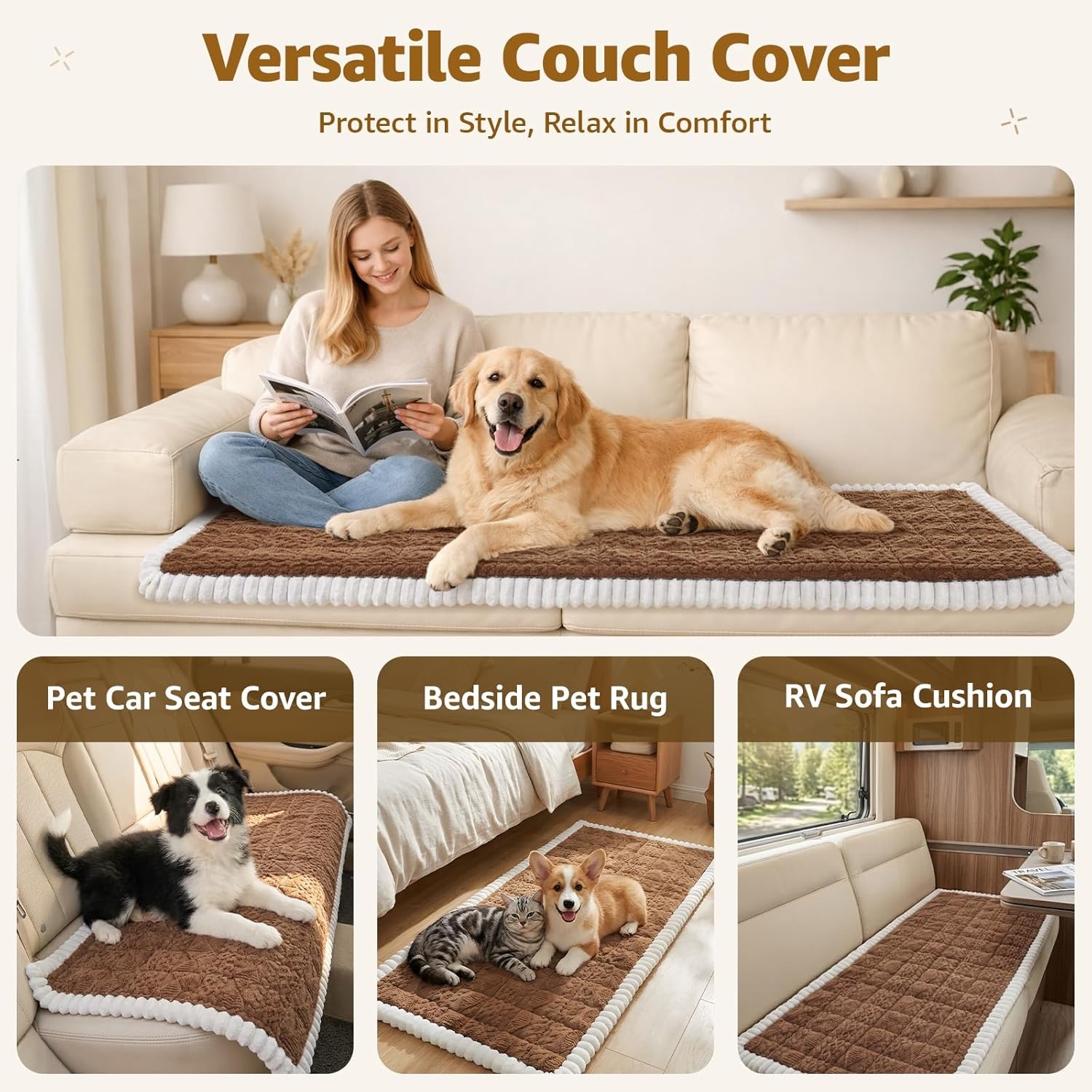 image:imageLOOBANI Couch Cover for Dogs Washable Non Slip Fuzzy Plush Pet Couch Covers for 2 Seat Sofa Hair Resistant Sofa Protector Pet Friendly Home Decor Couch Slipcover 276 x 59 CoffeeCoffee