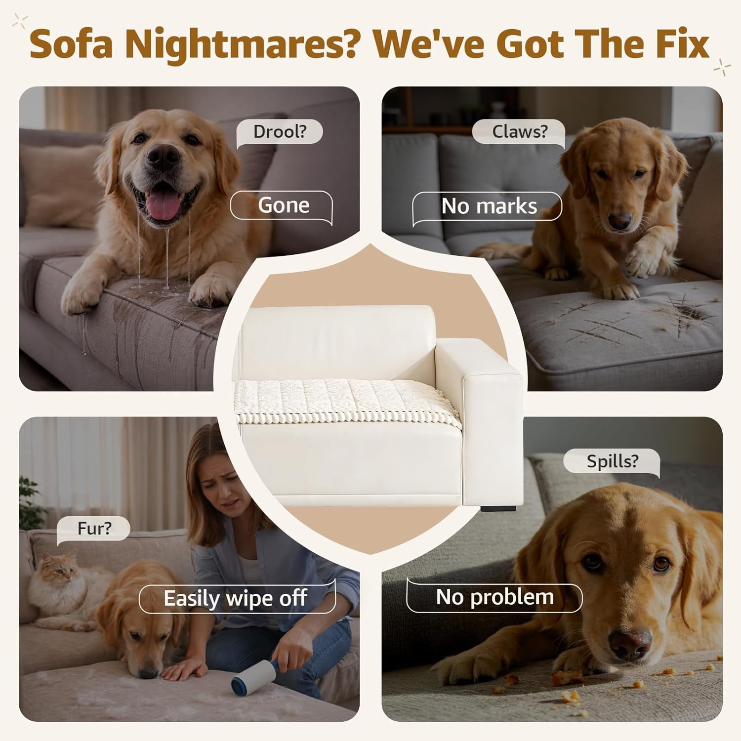 image:imageLOOBANI Couch Cover for Dogs Washable Non Slip Fuzzy Plush Pet Couch Covers for 2 Seat Sofa Hair Resistant Sofa Protector Pet Friendly Home Decor Couch Slipcover 276 x 59 CoffeeWhite