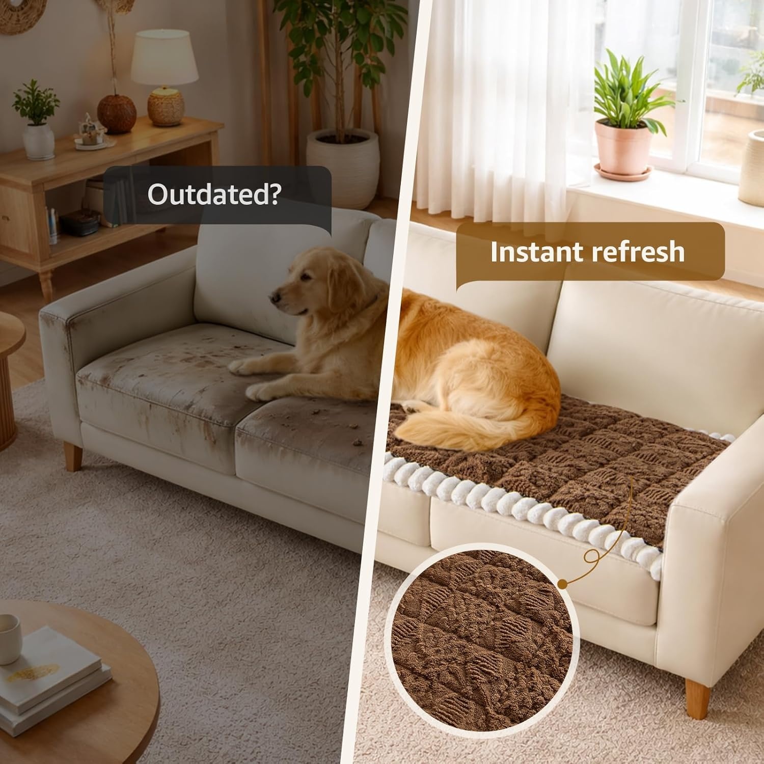 image:imageLOOBANI Couch Cover for Dogs Washable Non Slip Fuzzy Plush Pet Couch Covers for 2 Seat Sofa Hair Resistant Sofa Protector Pet Friendly Home Decor Couch Slipcover 276 x 59 CoffeeCoffee