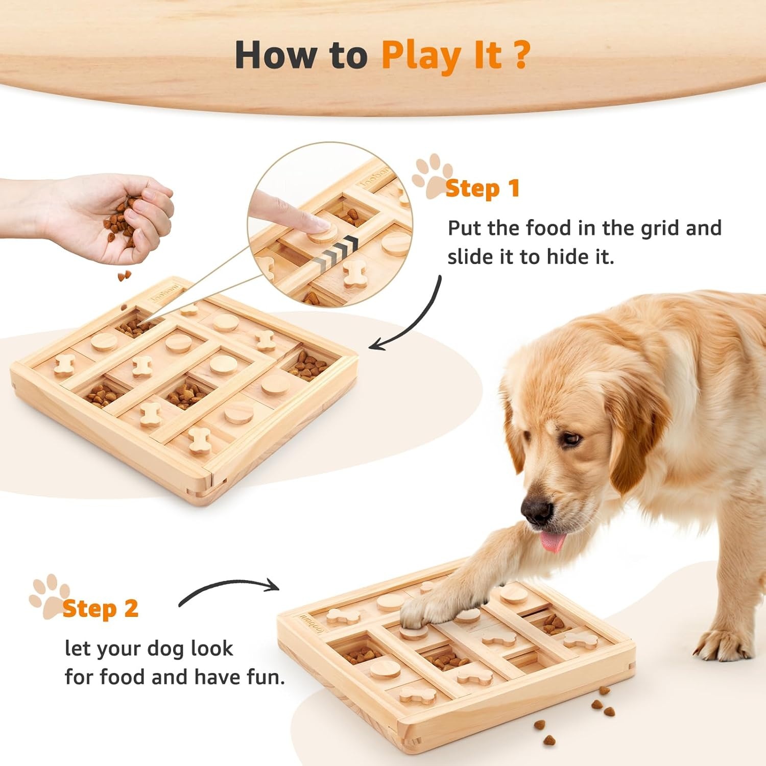 image:imageLOOBANI Dog Puzzle Toys Wooden Interactive Toys for Boredom IQ Training and Mental Brain Stimulation Treat Dispensing and Entertainment ToysFood Slow Feeder for Small to Large Dogs