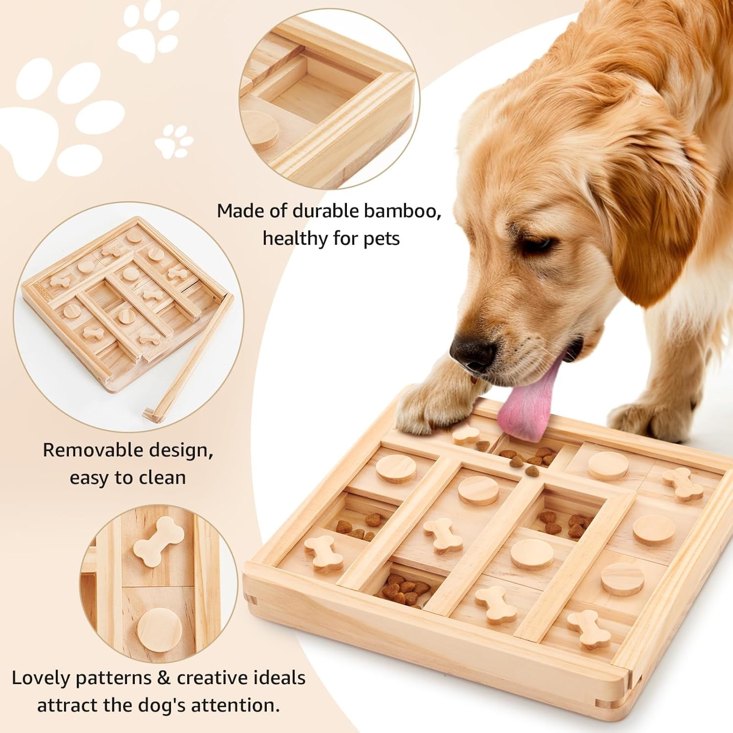 image:imageLOOBANI Dog Puzzle Toys Wooden Interactive Toys for Boredom IQ Training and Mental Brain Stimulation Treat Dispensing and Entertainment ToysFood Slow Feeder for Small to Large Dogs