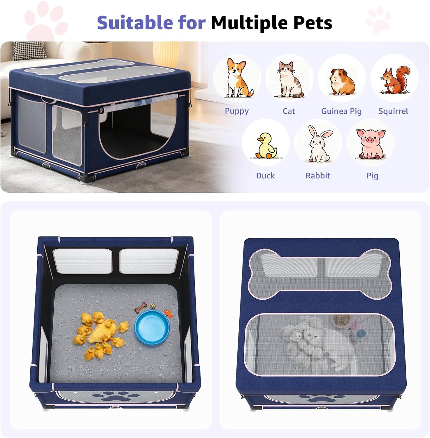 image:imageLOOBANI Foldable Dog Playpen with Cover 1 Min Setup Pet Puppy Playpen Indoor Sturdy Reinforced SteelIron Frame Dog Fence Portable Whelping Box for Home Dog Cat Rabbit433x433x271PatentedBluePink