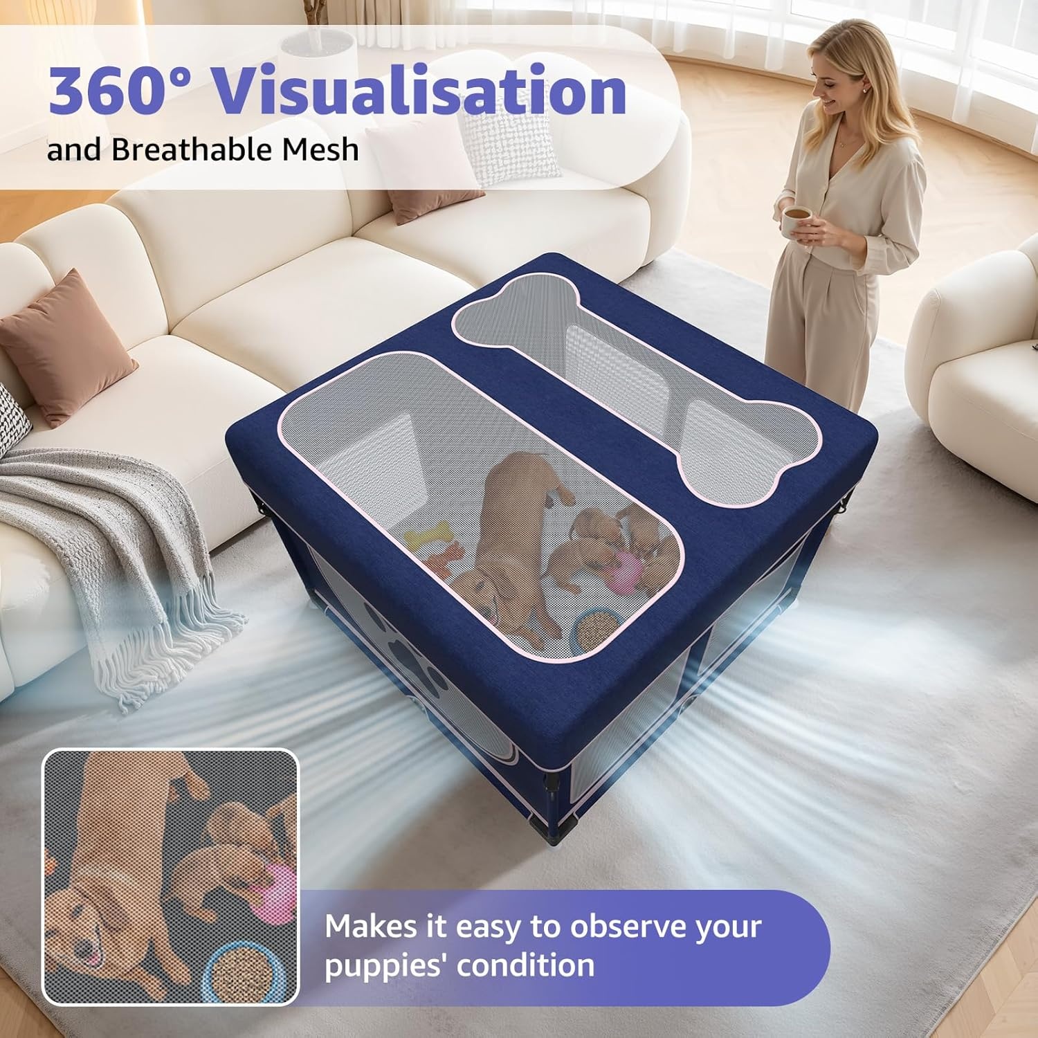 image:imageLOOBANI Foldable Dog Playpen with Cover 1 Min Setup Pet Puppy Playpen Indoor Sturdy Reinforced SteelIron Frame Dog Fence Portable Whelping Box for Home Dog Cat Rabbit433x433x271PatentedBluePink