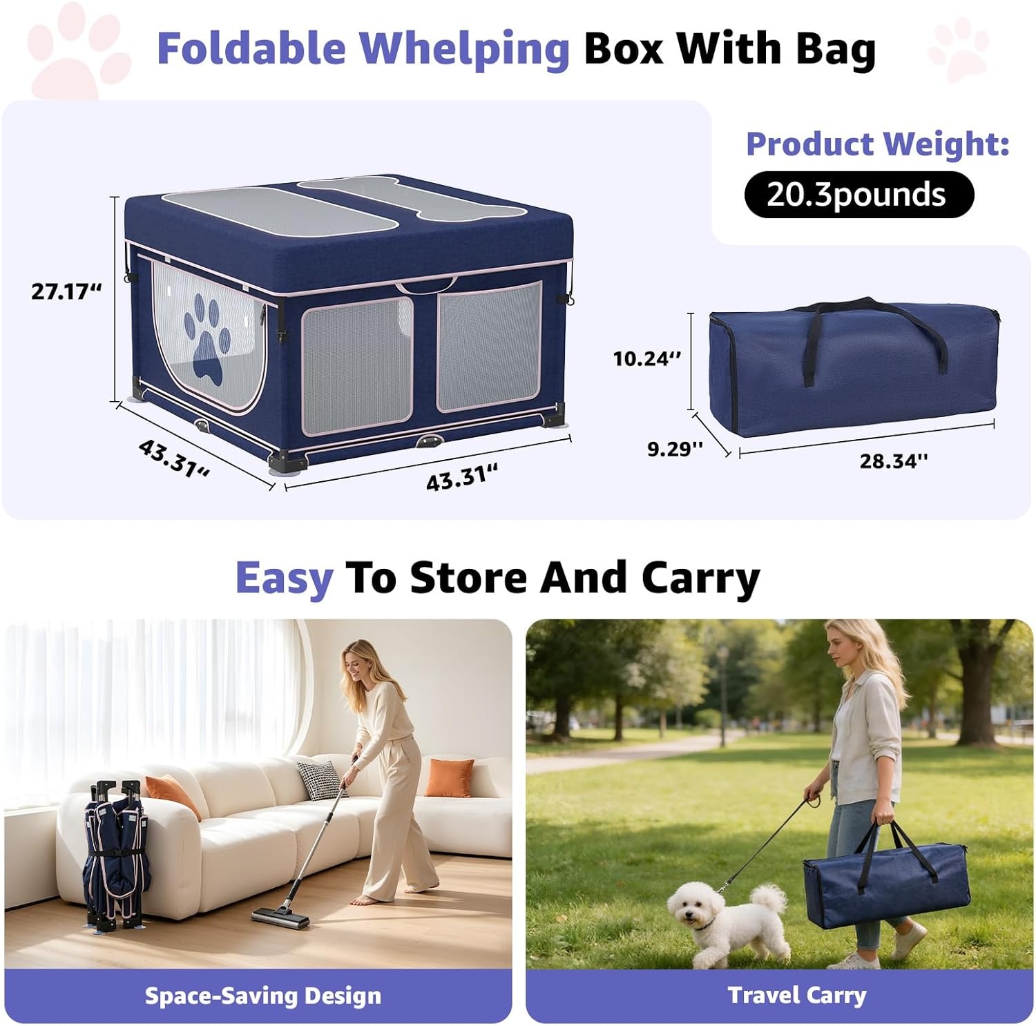 image:imageLOOBANI Foldable Dog Playpen with Cover 1 Min Setup Pet Puppy Playpen Indoor Sturdy Reinforced SteelIron Frame Dog Fence Portable Whelping Box for Home Dog Cat Rabbit433x433x271PatentedBluePink