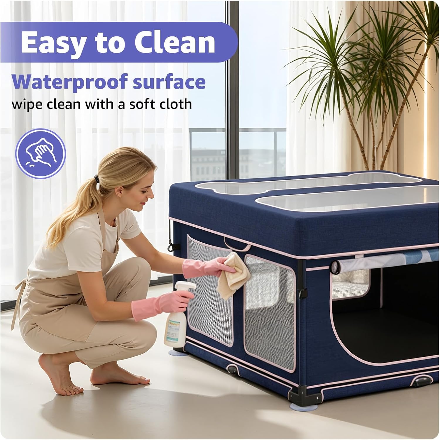 image:imageLOOBANI Foldable Dog Playpen with Cover 1 Min Setup Pet Puppy Playpen Indoor Sturdy Reinforced SteelIron Frame Dog Fence Portable Whelping Box for Home Dog Cat Rabbit433x433x271PatentedBluePink