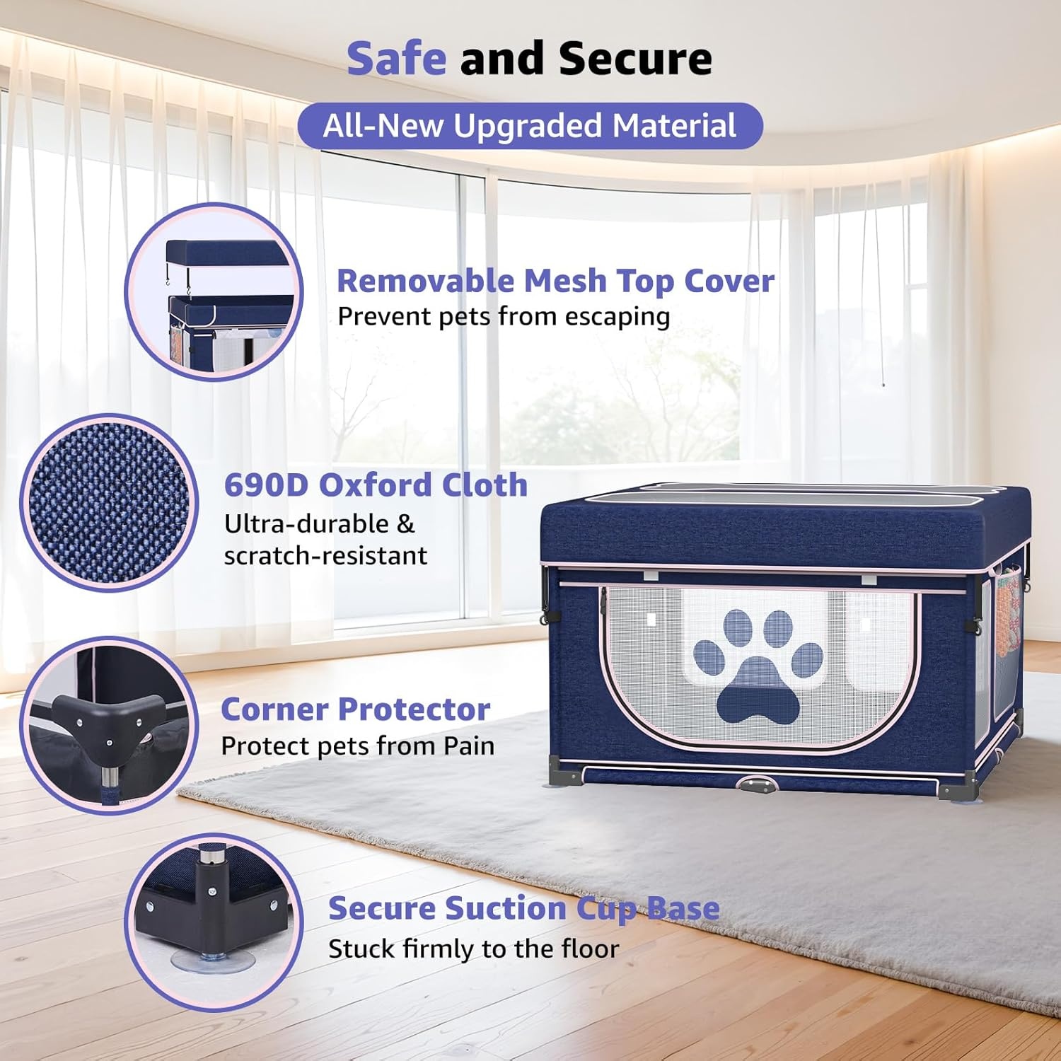 image:imageLOOBANI Foldable Dog Playpen with Cover 1 Min Setup Pet Puppy Playpen Indoor Sturdy Reinforced SteelIron Frame Dog Fence Portable Whelping Box for Home Dog Cat Rabbit433x433x271PatentedBluePink