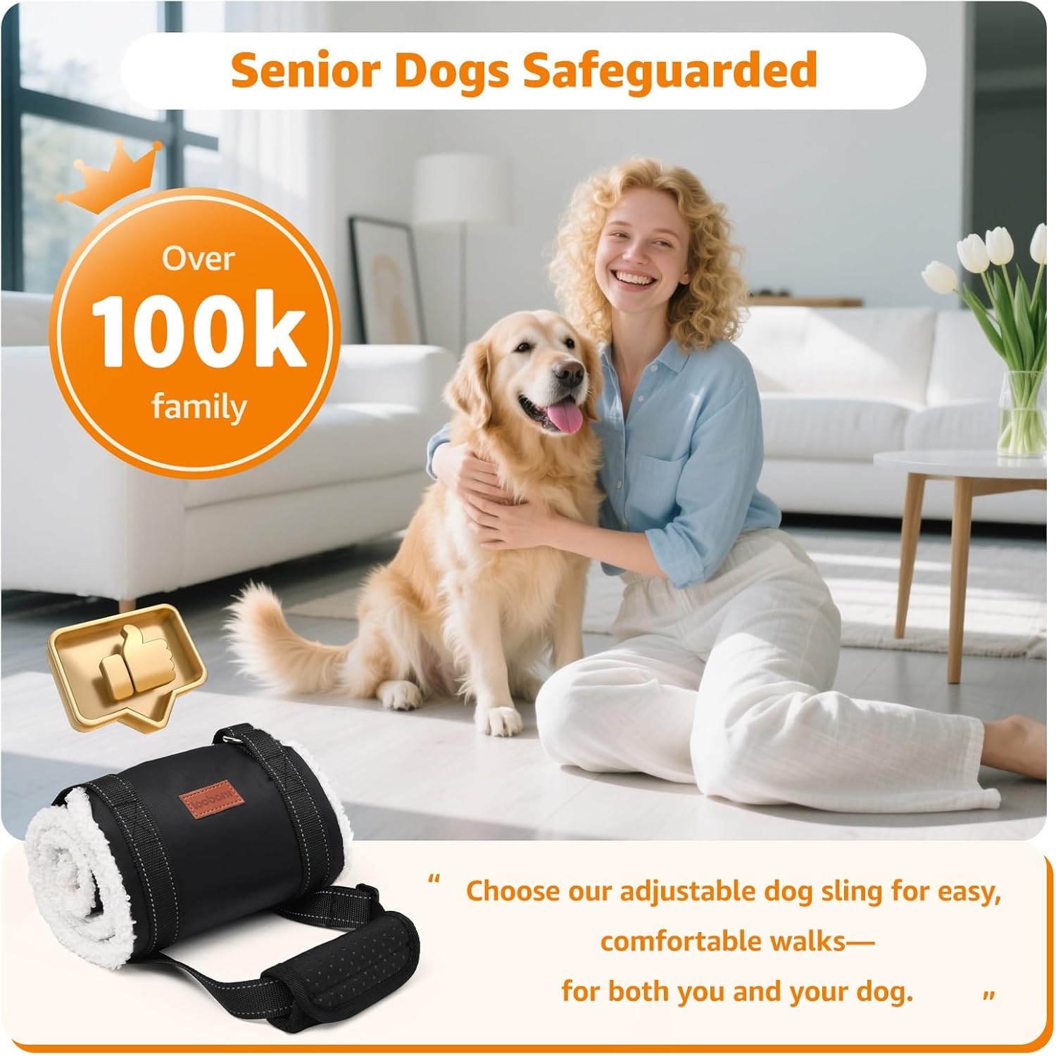 image:imageLOOBANI Portable Dog Sling for Back Legs Hip Support Harness to Help Lift Dogs Rear for Canine Aid and Old K9 Cruciate Ligament RehabilitationBlack
