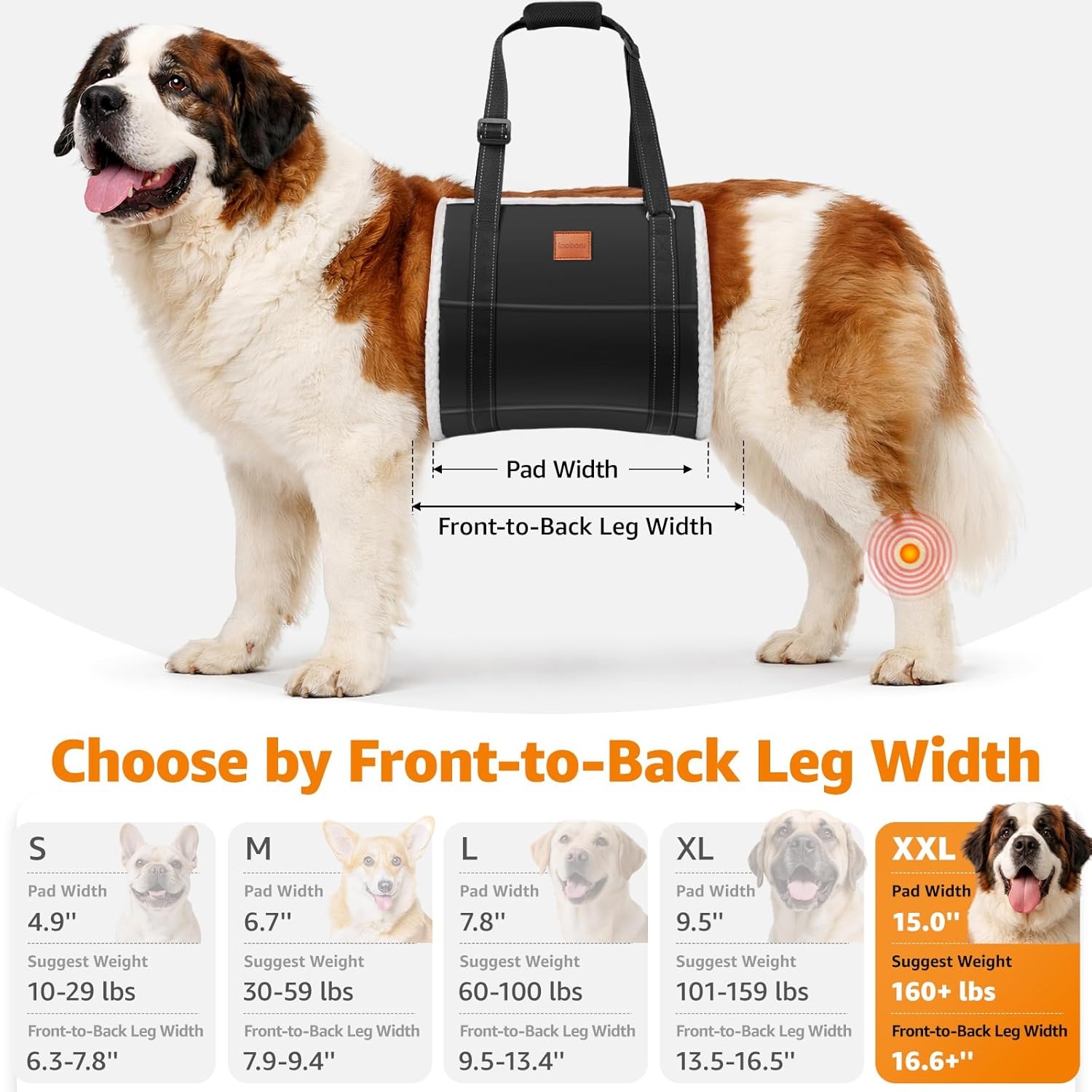 image:imageLOOBANI Portable Dog Sling for Back Legs Hip Support Harness to Help Lift Dogs Rear for Canine Aid and Old K9 Cruciate Ligament RehabilitationBlack
