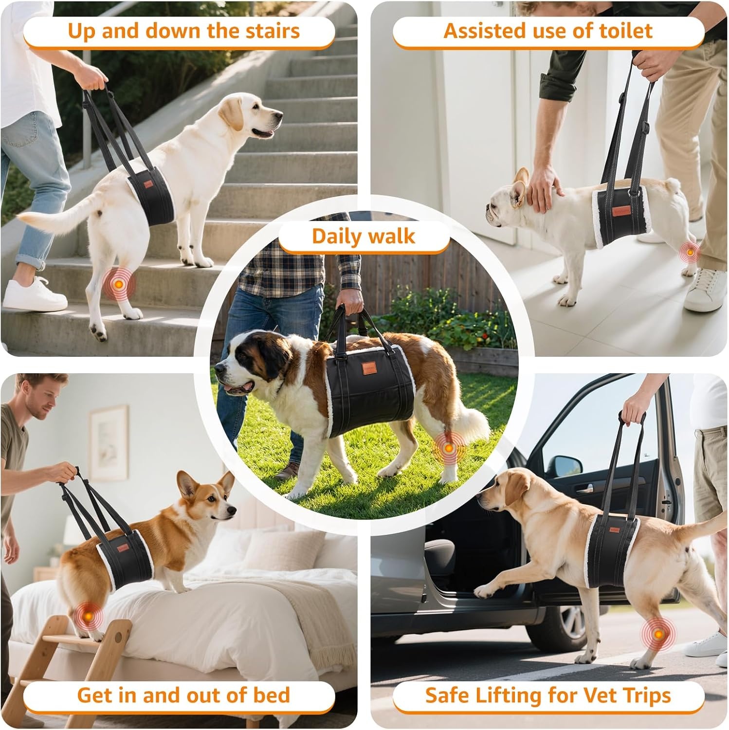 image:imageLOOBANI Portable Dog Sling for Back Legs Hip Support Harness to Help Lift Dogs Rear for Canine Aid and Old K9 Cruciate Ligament RehabilitationBlack
