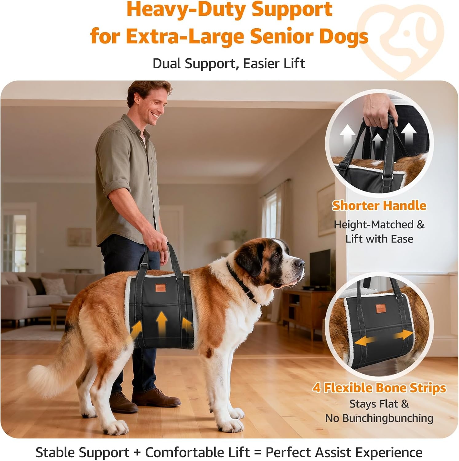 image:imageLOOBANI Portable Dog Sling for Back Legs Hip Support Harness to Help Lift Dogs Rear for Canine Aid and Old K9 Cruciate Ligament RehabilitationBlack