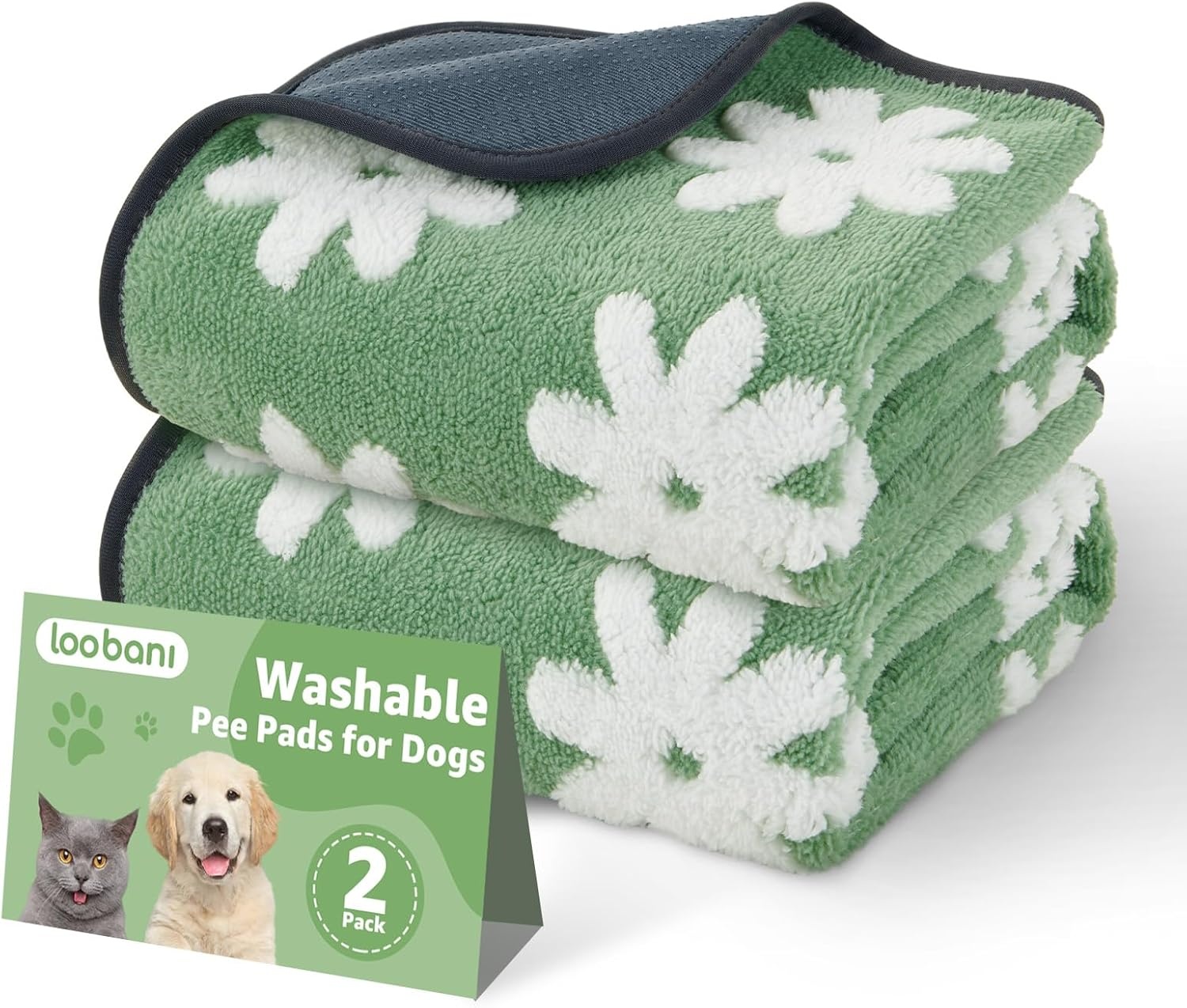 image:imageLOOBANI Washable Pee Pads for Dogs 2 Pack Super Absorbent Reusable Puppy Pads Leakproof and Waterproof Dog Training Pads Whelping Pads for Potty Floor Crate Couch Bed and Travel 18x24Green Daisy
