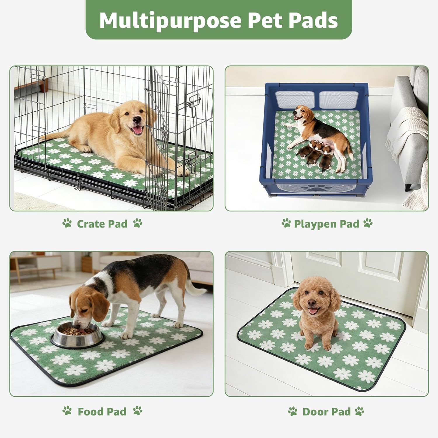 image:imageLOOBANI Washable Pee Pads for Dogs 2 Pack Super Absorbent Reusable Puppy Pads Leakproof and Waterproof Dog Training Pads Whelping Pads for Potty Floor Crate Couch Bed and Travel 18x24Green Daisy