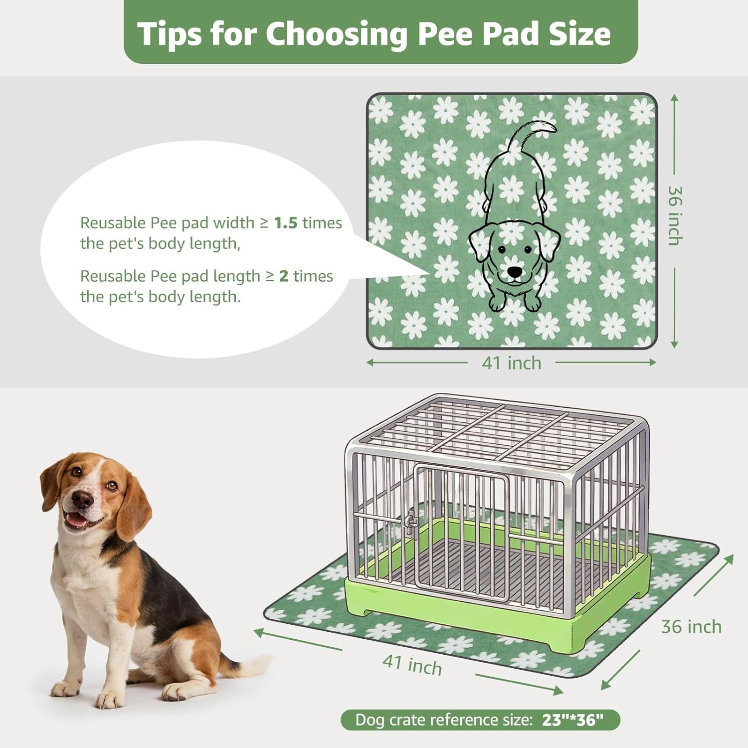 image:imageLOOBANI Washable Pee Pads for Dogs 2 Pack Super Absorbent Reusable Puppy Pads Leakproof and Waterproof Dog Training Pads Whelping Pads for Potty Floor Crate Couch Bed and Travel 18x24Green Daisy