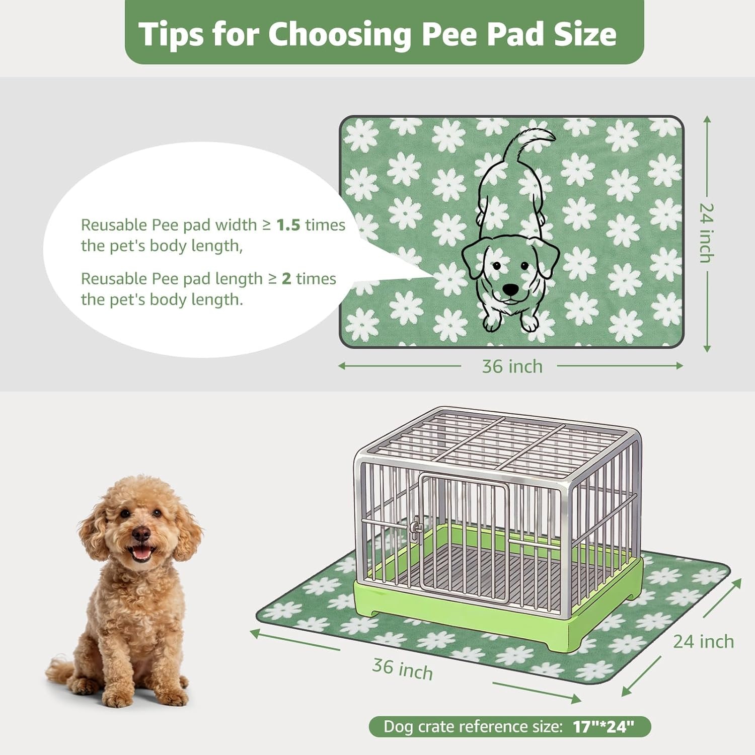 image:imageLOOBANI Washable Pee Pads for Dogs 2 Pack Super Absorbent Reusable Puppy Pads Leakproof and Waterproof Dog Training Pads Whelping Pads for Potty Floor Crate Couch Bed and Travel 18x24Green Daisy