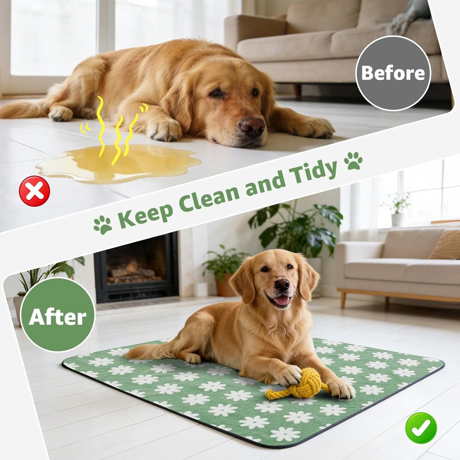 image:imageLOOBANI Washable Pee Pads for Dogs 2 Pack Super Absorbent Reusable Puppy Pads Leakproof and Waterproof Dog Training Pads Whelping Pads for Potty Floor Crate Couch Bed and Travel 18x24Green Daisy
