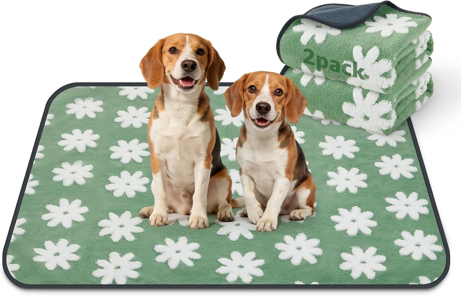 image:imageLOOBANI Washable Pee Pads for Dogs 2 Pack Super Absorbent Reusable Puppy Pads Leakproof and Waterproof Dog Training Pads Whelping Pads for Potty Floor Crate Couch Bed and Travel 18x24Green Daisy