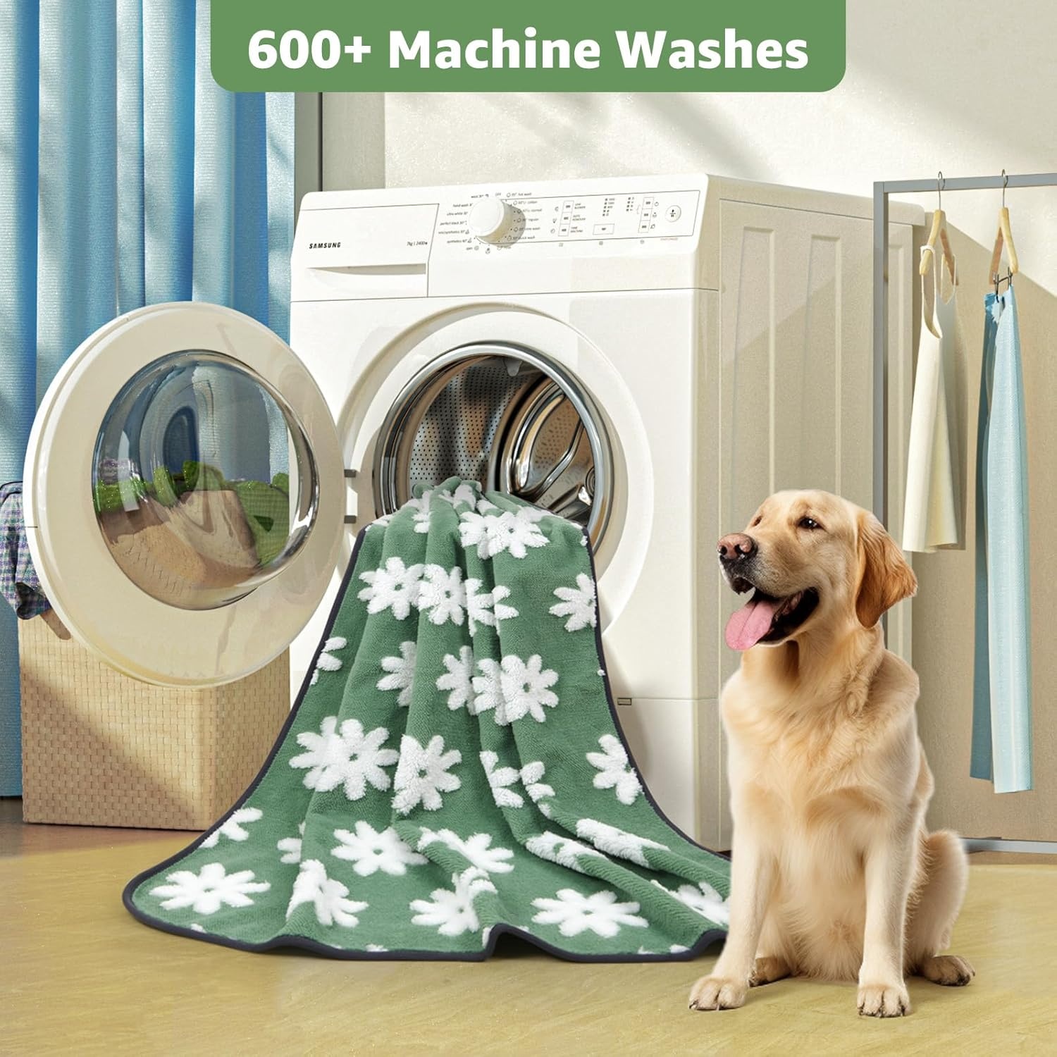 image:imageLOOBANI Washable Pee Pads for Dogs 2 Pack Super Absorbent Reusable Puppy Pads Leakproof and Waterproof Dog Training Pads Whelping Pads for Potty Floor Crate Couch Bed and Travel 18x24Green Daisy