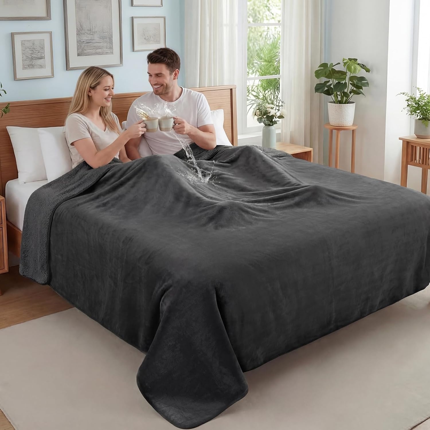 image:imageLOOBANI Waterproof Blanket for Bed Couch Sofa 60 x 80 Reversible Flannel Sherpa Fleece Throw Blanket Leakproof Soft Twin XL Bed Blanket SpillProof Dog Cat Blanket for Travel Camping GreyGrey