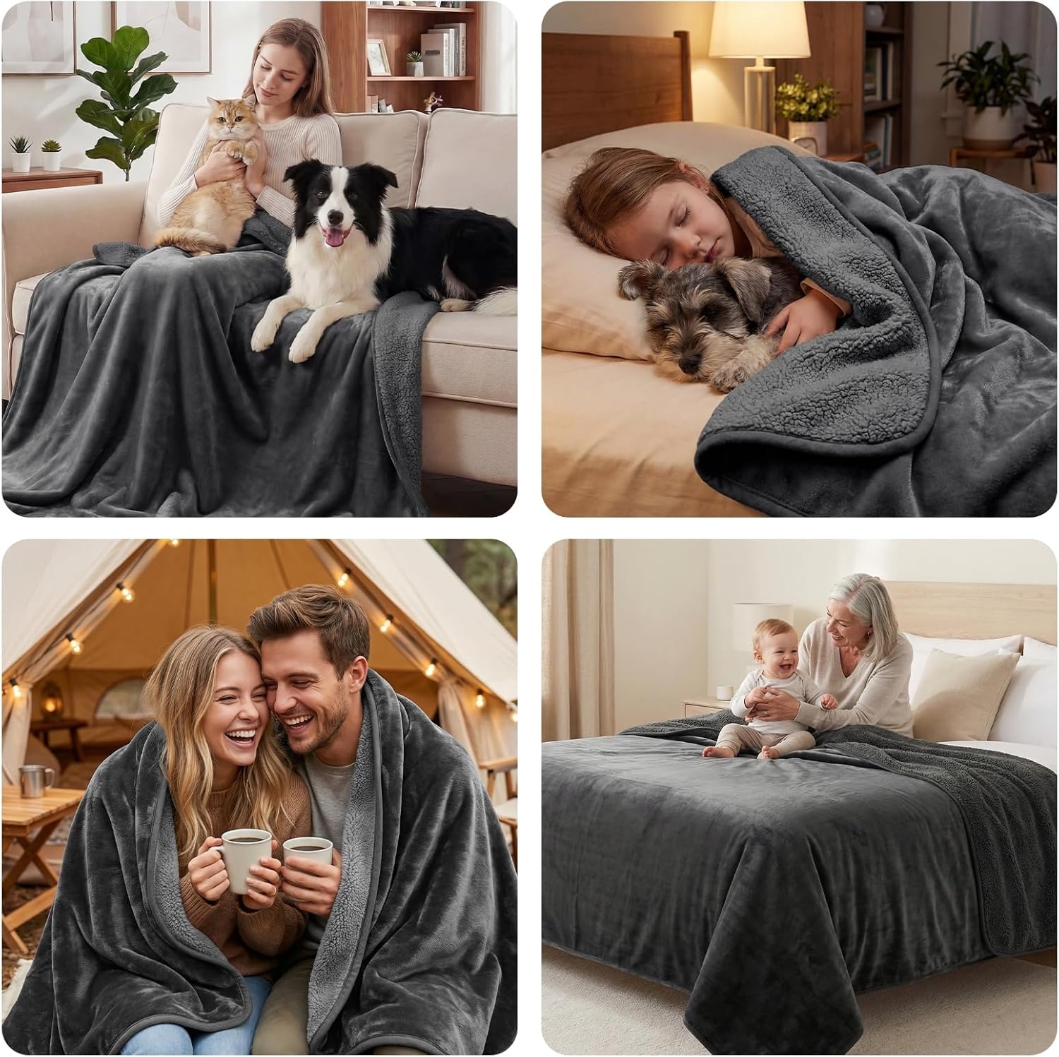 image:imageLOOBANI Waterproof Blanket for Bed Couch Sofa 60 x 80 Reversible Flannel Sherpa Fleece Throw Blanket Leakproof Soft Twin XL Bed Blanket SpillProof Dog Cat Blanket for Travel Camping GreyGrey