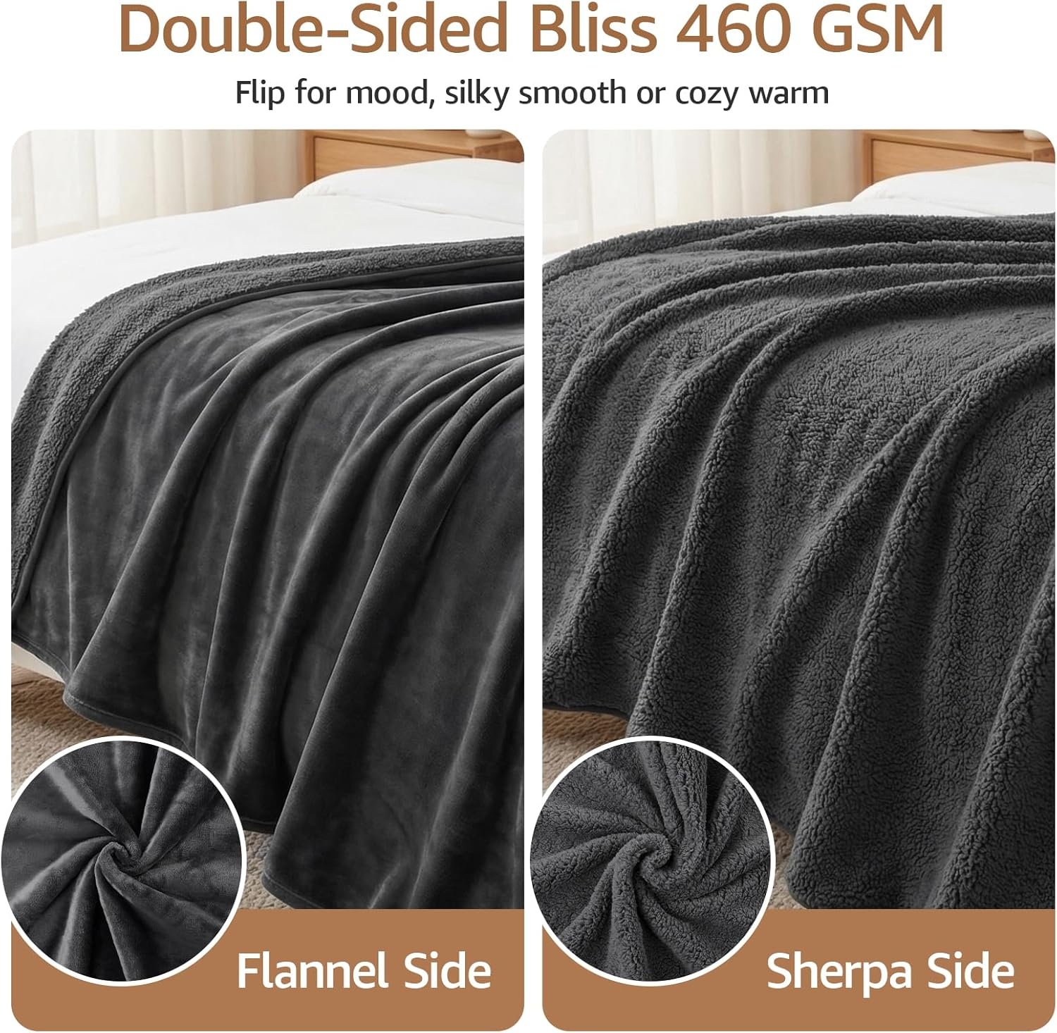 image:imageLOOBANI Waterproof Blanket for Bed Couch Sofa 60 x 80 Reversible Flannel Sherpa Fleece Throw Blanket Leakproof Soft Twin XL Bed Blanket SpillProof Dog Cat Blanket for Travel Camping GreyGrey