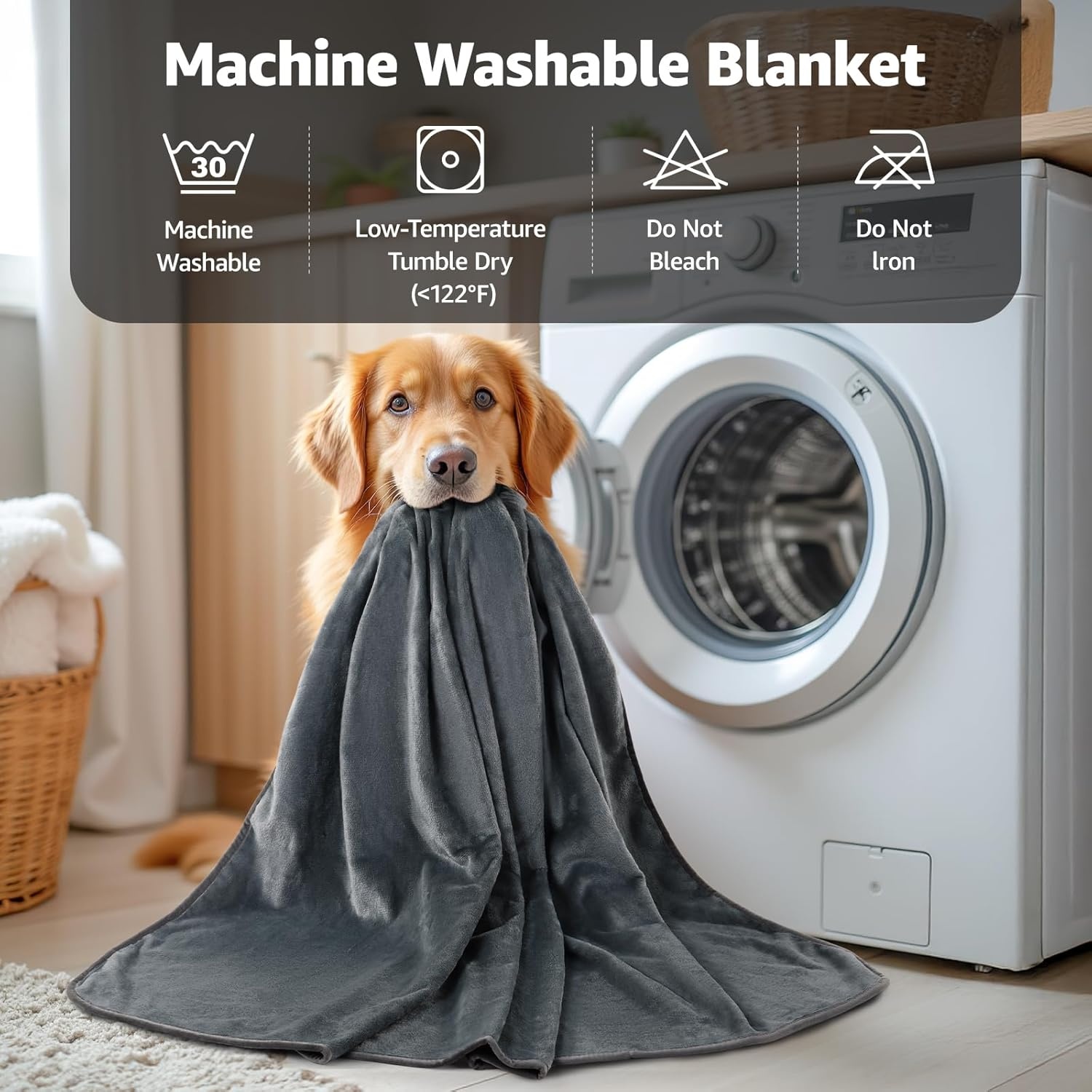 image:imageLOOBANI Waterproof Dog Blanket for Couch Reversible Flannel Bed Blanket for Medium Large Dogs Liquid Proof Soft Throw Blanket Couch Cover Protector for Sofa Crate Travel Picnic 50 x 60 GreyGrey