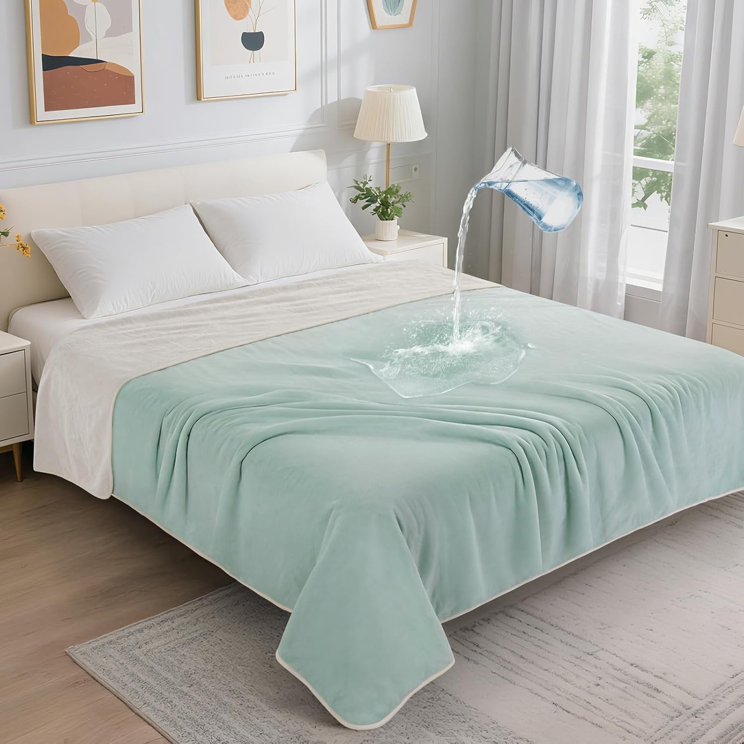 image:imageLOOBANI Waterproof Dog Blanket for Couch Reversible Flannel Bed Blanket for Medium Large Dogs Liquid Proof Soft Throw Blanket Couch Cover Protector for Sofa Crate Travel Picnic 50 x 60 GreyGreen
