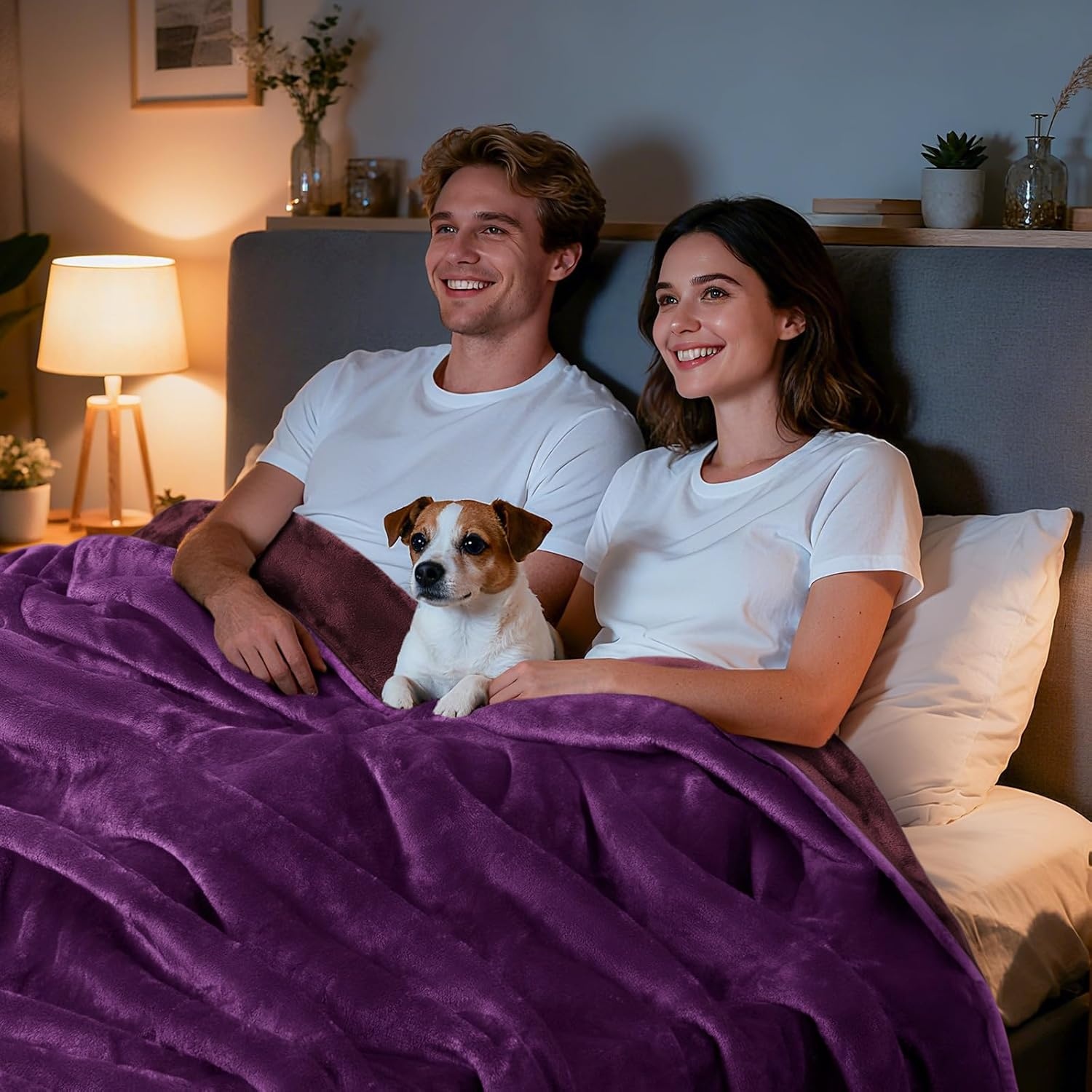 image:imageLOOBANI Waterproof Dog Blanket for Couch Reversible Flannel Bed Blanket for Medium Large Dogs Liquid Proof Soft Throw Blanket Couch Cover Protector for Sofa Crate Travel Picnic 50 x 60 GreyPurple