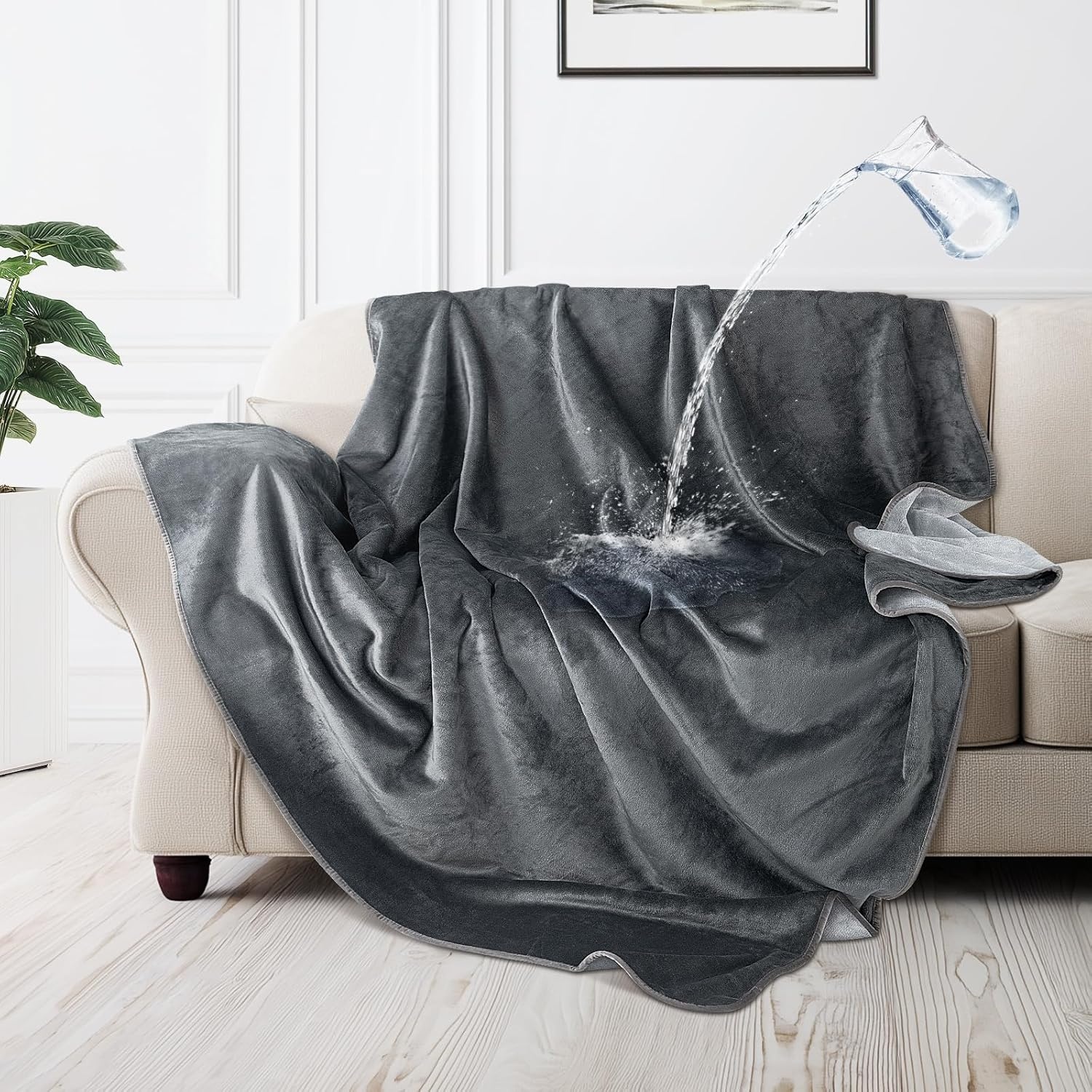 image:imageLOOBANI Waterproof Dog Blanket for Couch Reversible Flannel Bed Blanket for Medium Large Dogs Liquid Proof Soft Throw Blanket Couch Cover Protector for Sofa Crate Travel Picnic 50 x 60 GreyGrey