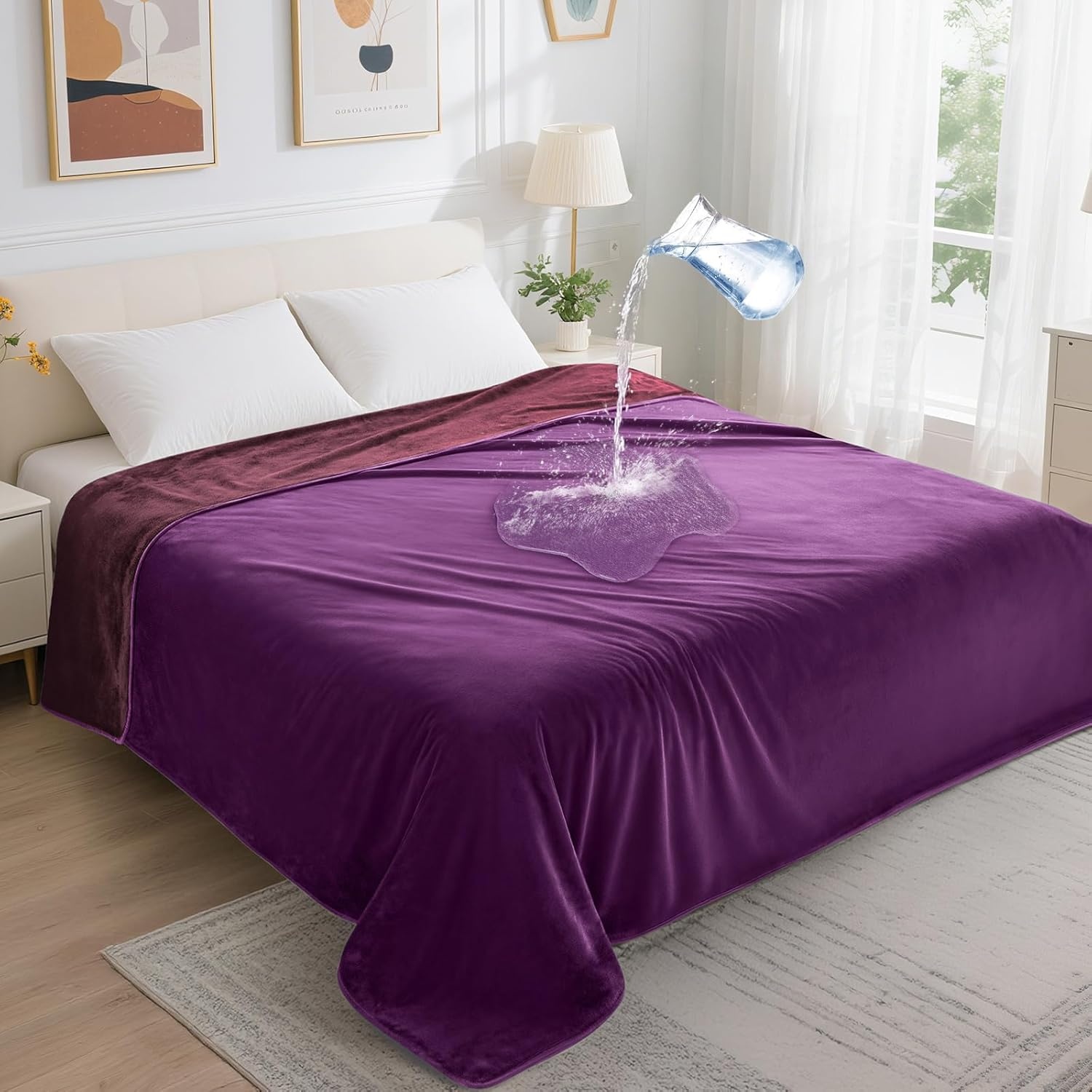 image:imageLOOBANI Waterproof Dog Blanket for Couch Reversible Flannel Bed Blanket for Medium Large Dogs Liquid Proof Soft Throw Blanket Couch Cover Protector for Sofa Crate Travel Picnic 50 x 60 GreyPurple