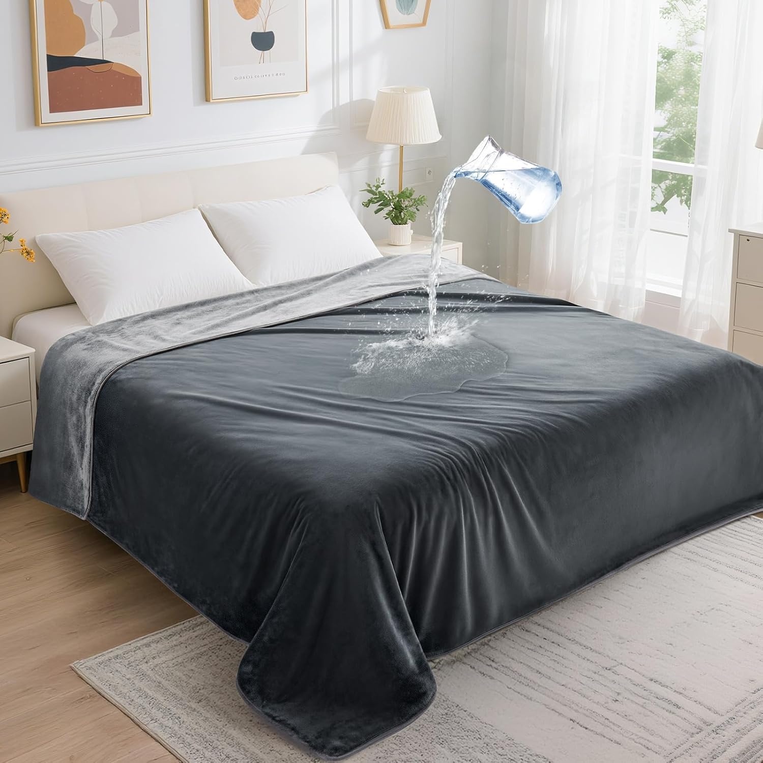 image:imageLOOBANI Waterproof Dog Blanket for Couch Reversible Flannel Bed Blanket for Medium Large Dogs Liquid Proof Soft Throw Blanket Couch Cover Protector for Sofa Crate Travel Picnic 50 x 60 GreyGrey