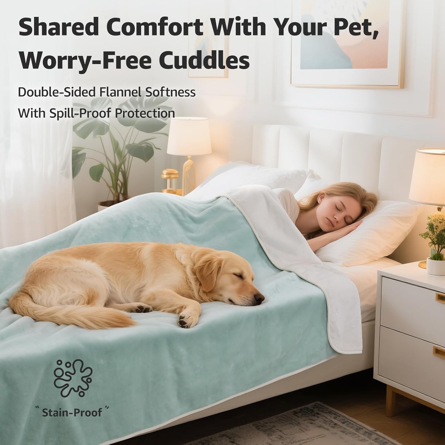 image:imageLOOBANI Waterproof Dog Blanket for Couch Reversible Flannel Bed Blanket for Medium Large Dogs Liquid Proof Soft Throw Blanket Couch Cover Protector for Sofa Crate Travel Picnic 50 x 60 GreyGreen
