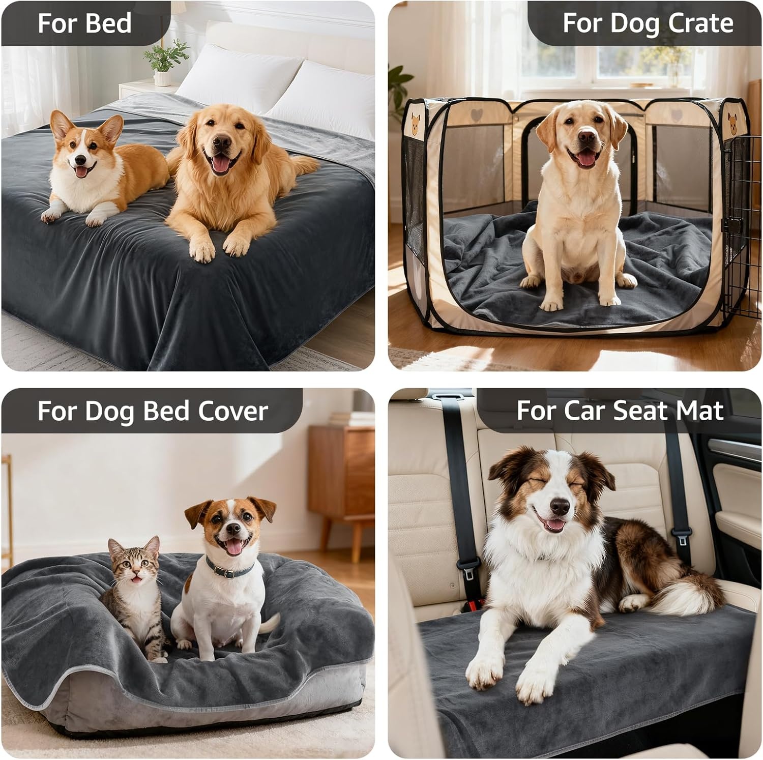 image:imageLOOBANI Waterproof Dog Blanket for Couch Reversible Flannel Bed Blanket for Medium Large Dogs Liquid Proof Soft Throw Blanket Couch Cover Protector for Sofa Crate Travel Picnic 50 x 60 GreyGrey