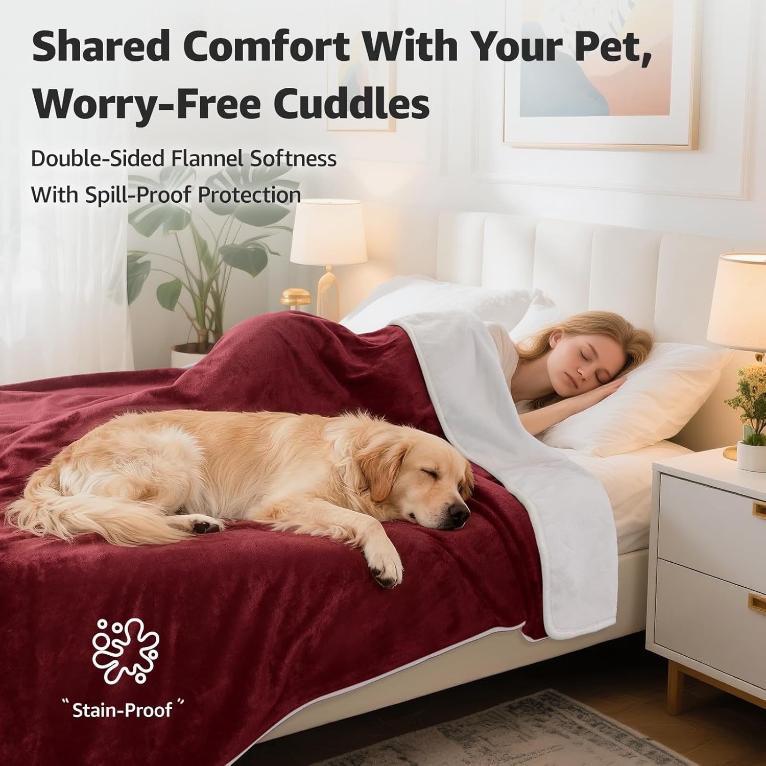 image:imageLOOBANI Waterproof Dog Blanket for Couch Reversible Flannel Bed Blanket for Medium Large Dogs Liquid Proof Soft Throw Blanket Couch Cover Protector for Sofa Crate Travel Picnic 50 x 60 GreyRed
