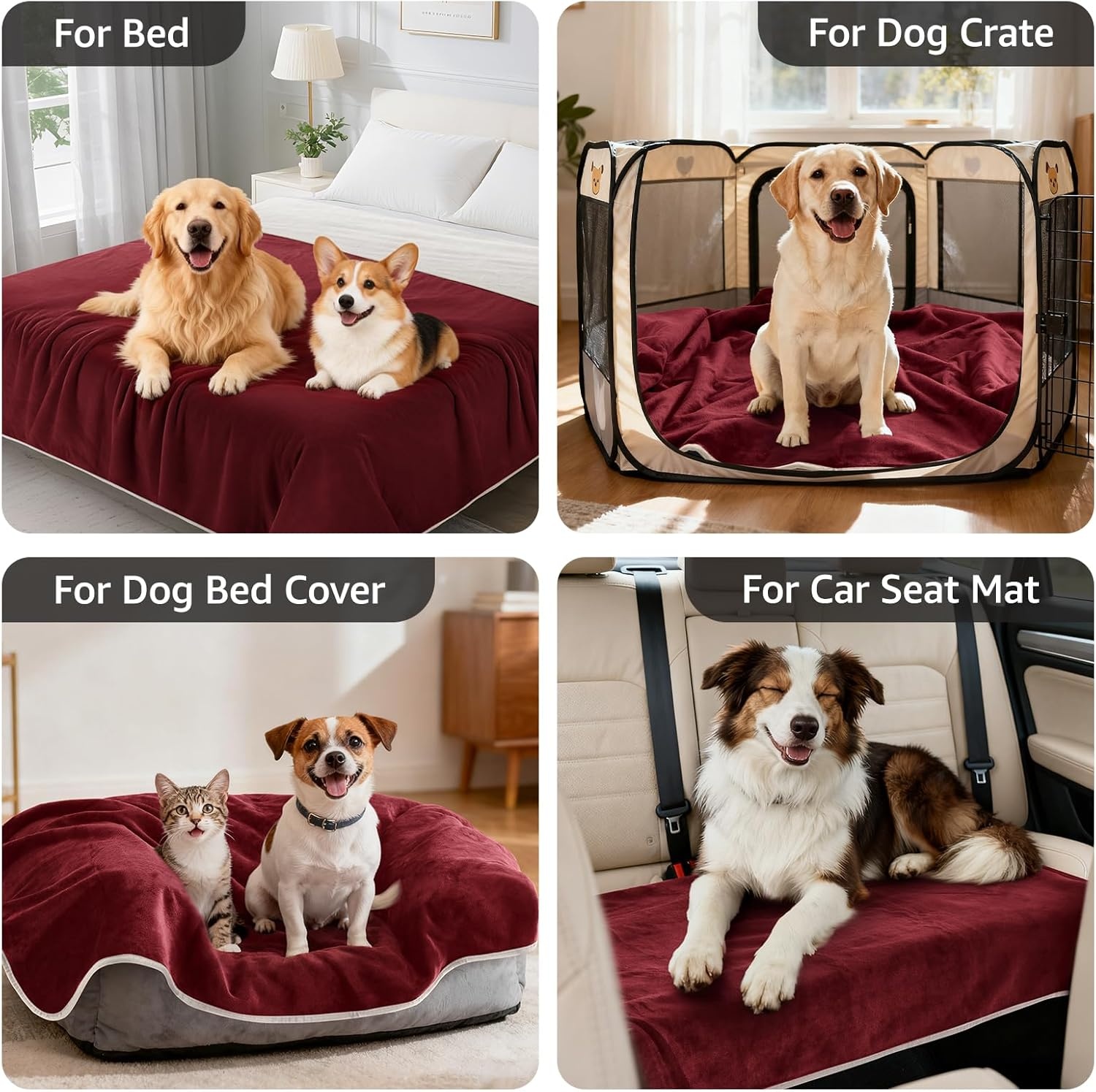 image:imageLOOBANI Waterproof Dog Blanket for Couch Reversible Flannel Bed Blanket for Medium Large Dogs Liquid Proof Soft Throw Blanket Couch Cover Protector for Sofa Crate Travel Picnic 50 x 60 GreyRed