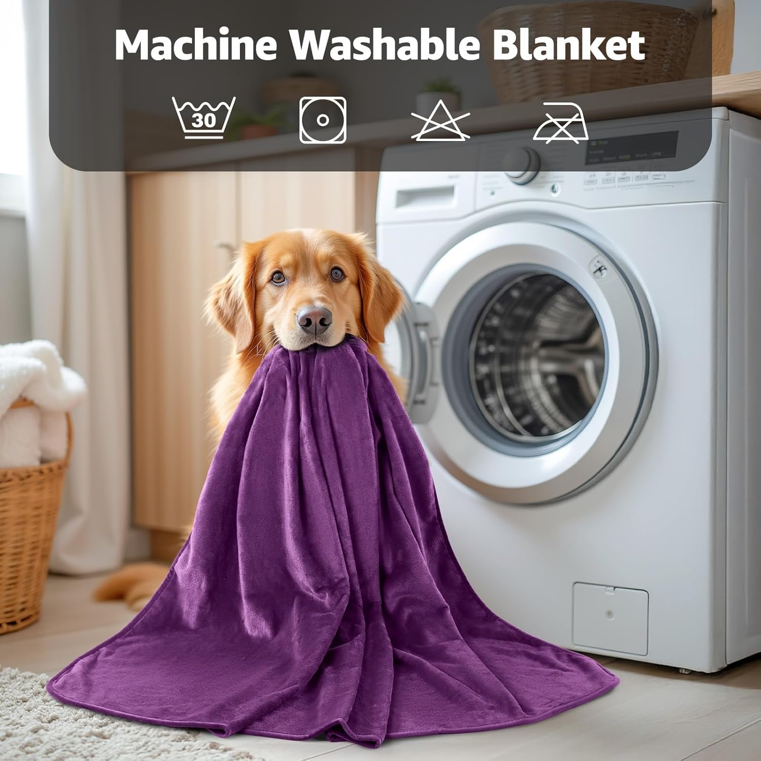 image:imageLOOBANI Waterproof Dog Blanket for Couch Reversible Flannel Bed Blanket for Medium Large Dogs Liquid Proof Soft Throw Blanket Couch Cover Protector for Sofa Crate Travel Picnic 50 x 60 GreyPurple
