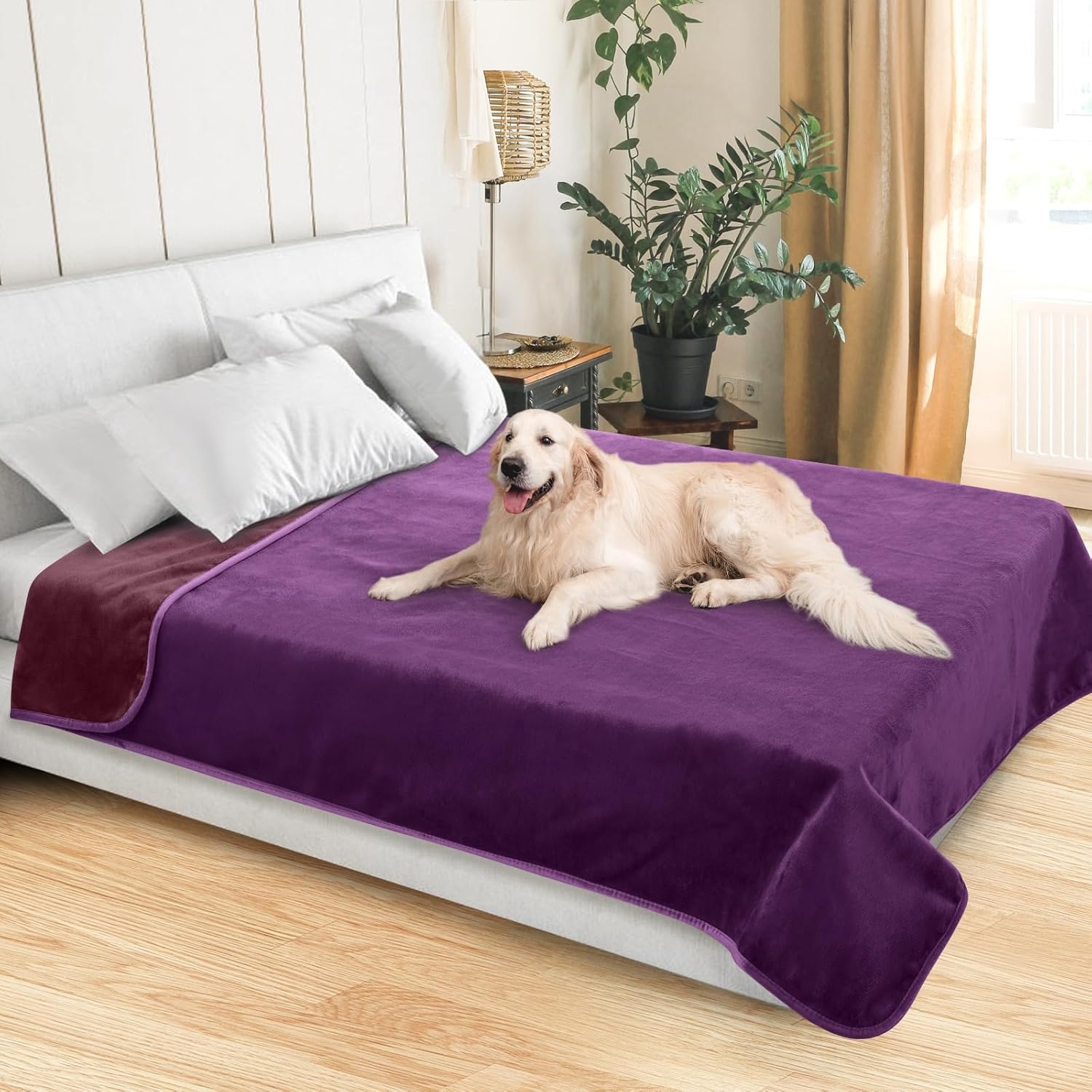 image:imageLOOBANI Waterproof Dog Blanket for Couch Reversible Flannel Bed Blanket for Medium Large Dogs Liquid Proof Soft Throw Blanket Couch Cover Protector for Sofa Crate Travel Picnic 50 x 60 GreyPurple
