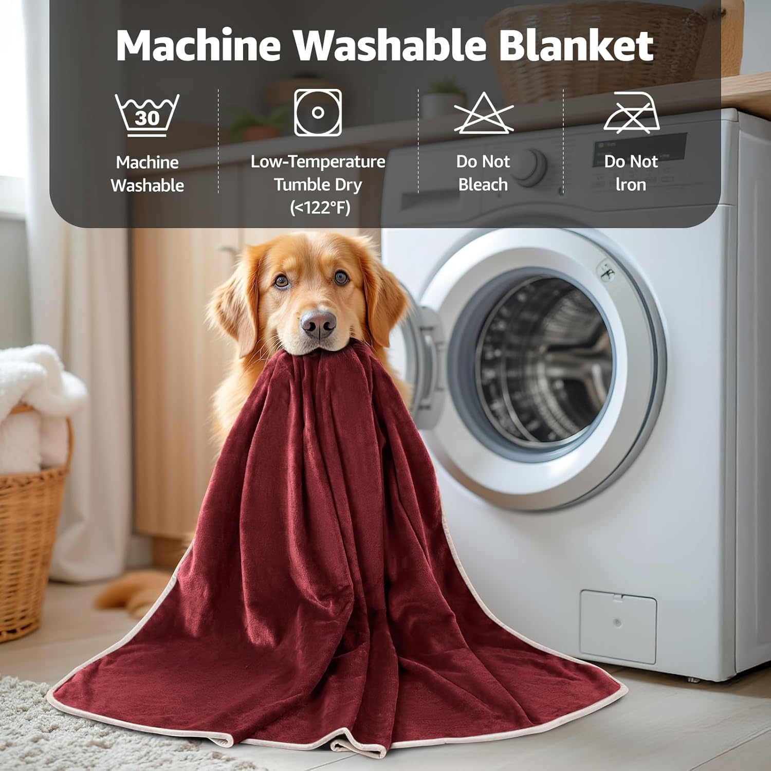 image:imageLOOBANI Waterproof Dog Blanket for Couch Reversible Flannel Bed Blanket for Medium Large Dogs Liquid Proof Soft Throw Blanket Couch Cover Protector for Sofa Crate Travel Picnic 50 x 60 GreyRed