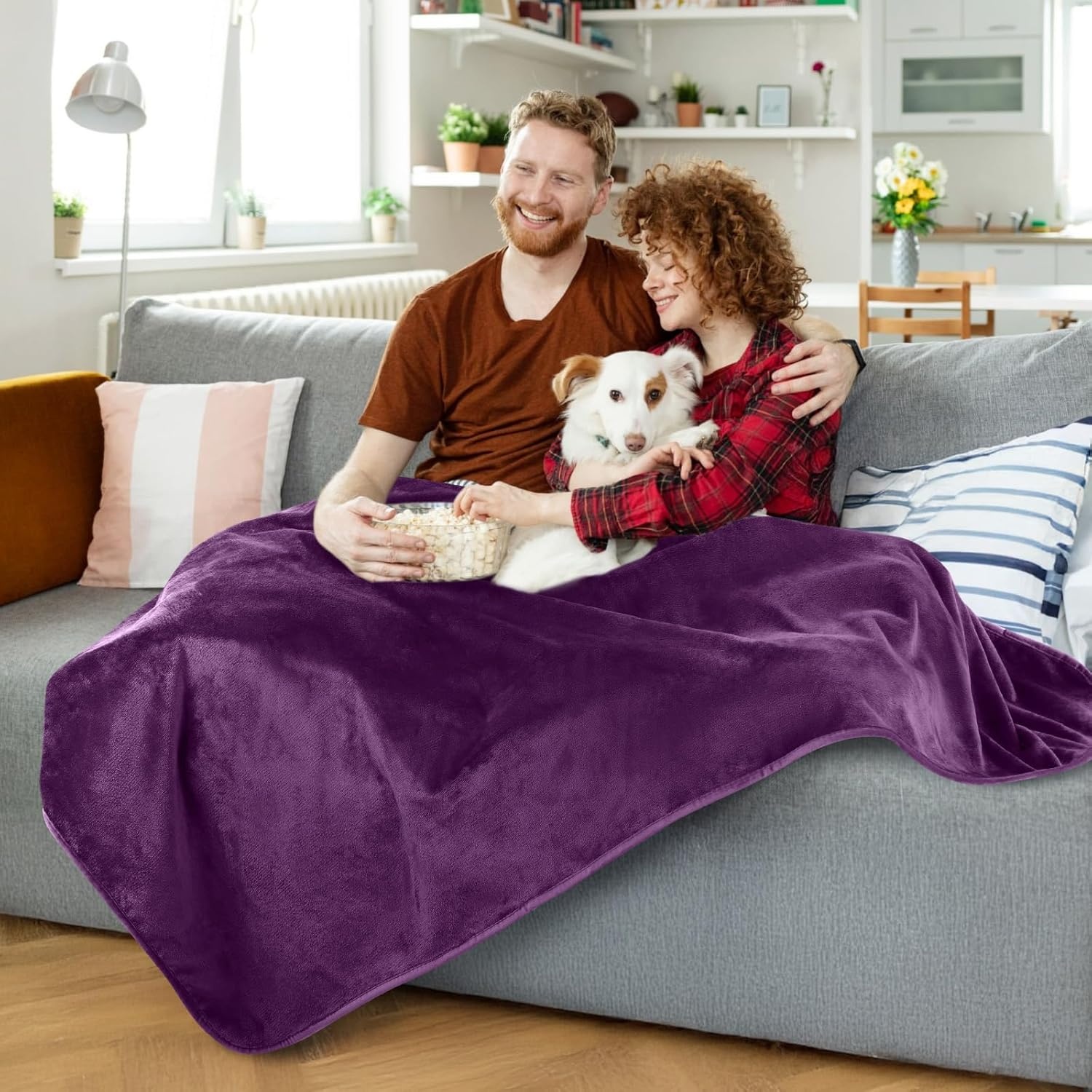 image:imageLOOBANI Waterproof Dog Blanket for Couch Reversible Flannel Bed Blanket for Medium Large Dogs Liquid Proof Soft Throw Blanket Couch Cover Protector for Sofa Crate Travel Picnic 50 x 60 GreyPurple