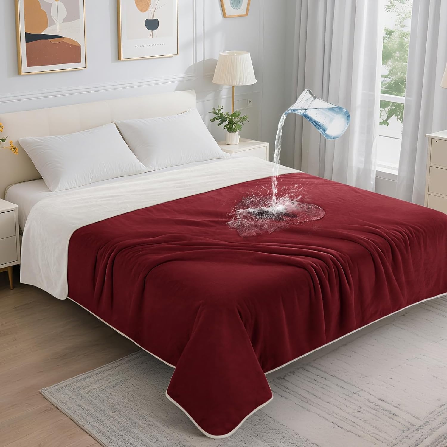 image:imageLOOBANI Waterproof Dog Blanket for Couch Reversible Flannel Bed Blanket for Medium Large Dogs Liquid Proof Soft Throw Blanket Couch Cover Protector for Sofa Crate Travel Picnic 50 x 60 GreyRed