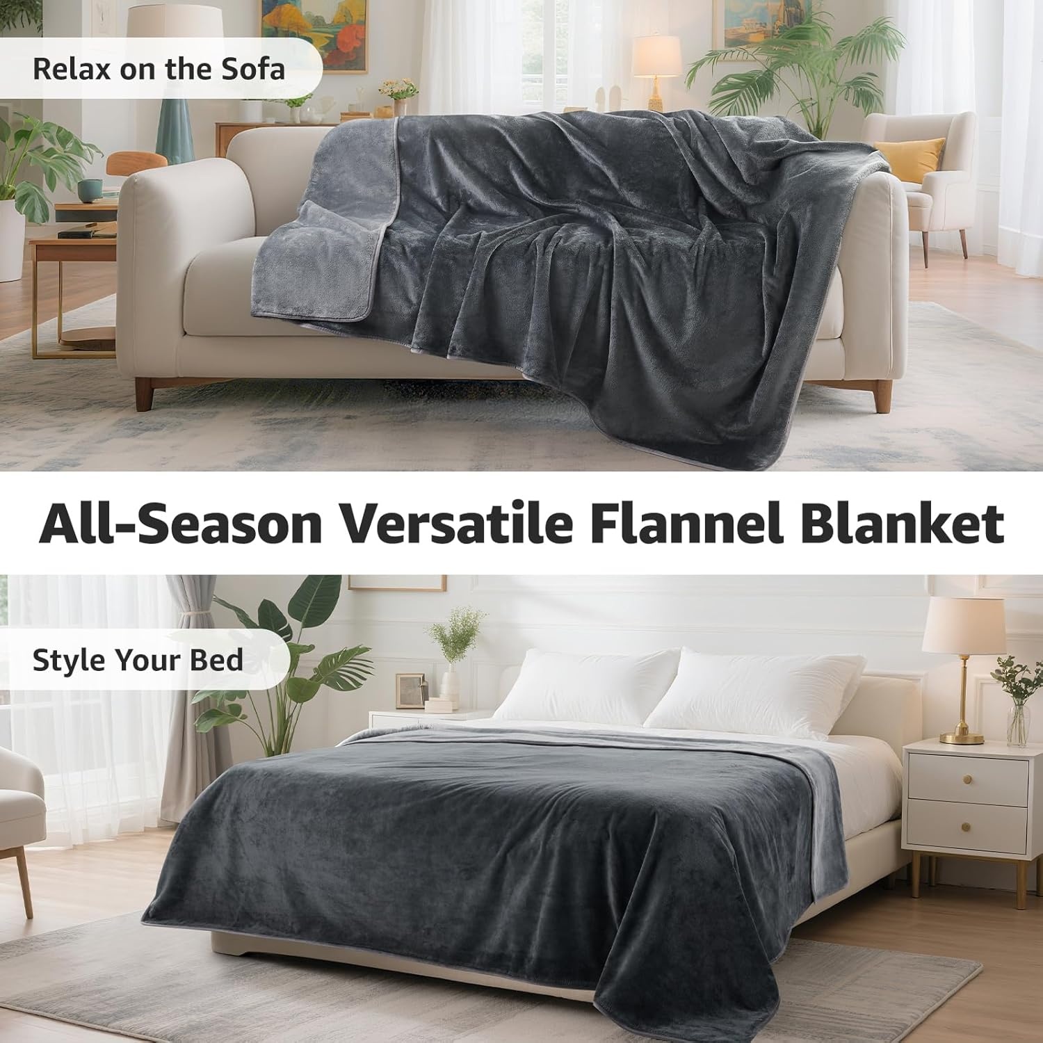 image:imageLOOBANI Waterproof Dog Blanket for Couch Reversible Flannel Bed Blanket for Medium Large Dogs Liquid Proof Soft Throw Blanket Couch Cover Protector for Sofa Crate Travel Picnic 50 x 60 GreyGrey
