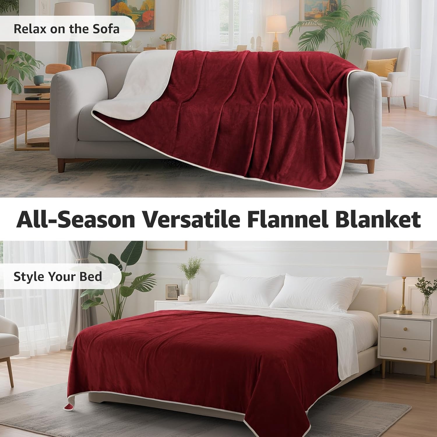 image:imageLOOBANI Waterproof Dog Blanket for Couch Reversible Flannel Bed Blanket for Medium Large Dogs Liquid Proof Soft Throw Blanket Couch Cover Protector for Sofa Crate Travel Picnic 50 x 60 GreyRed