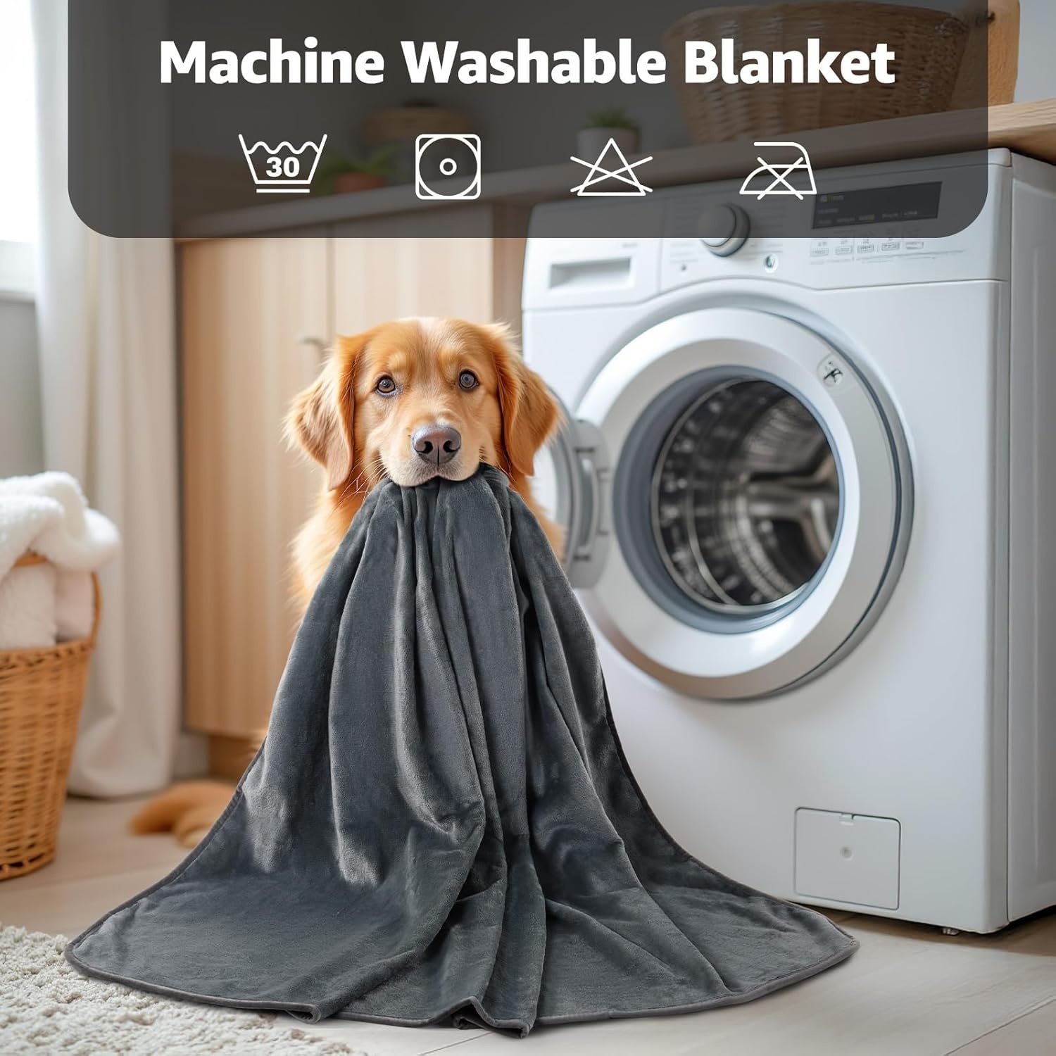 image:imageLOOBANI Waterproof Dog Blanket for Couch Reversible Flannel Bed Blanket for Medium Large Dogs Liquid Proof Soft Throw Blanket Couch Cover Protector for Sofa Crate Travel Picnic 50 x 60 GreyGrey