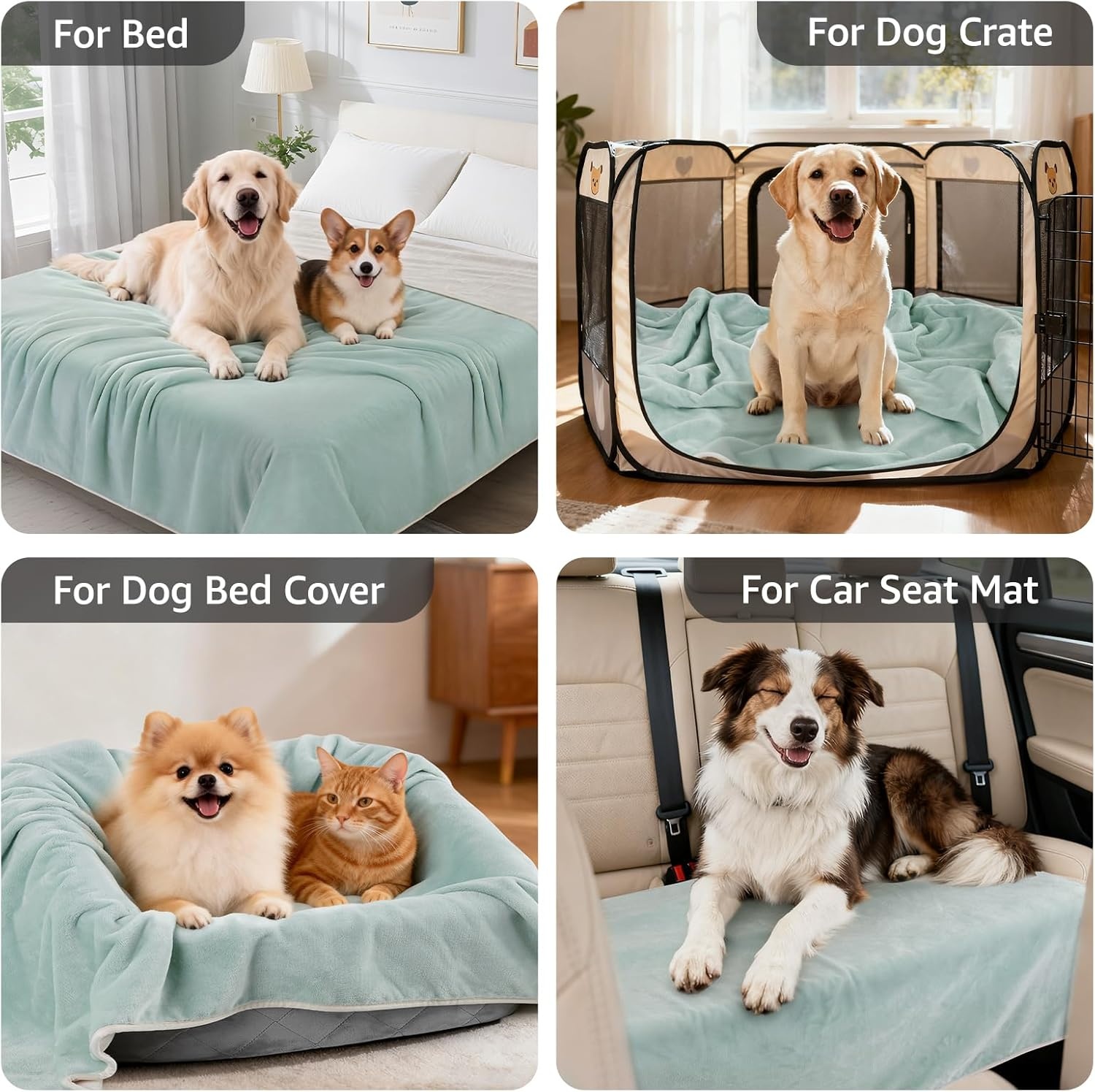 image:imageLOOBANI Waterproof Dog Blanket for Couch Reversible Flannel Bed Blanket for Medium Large Dogs Liquid Proof Soft Throw Blanket Couch Cover Protector for Sofa Crate Travel Picnic 50 x 60 GreyGreen