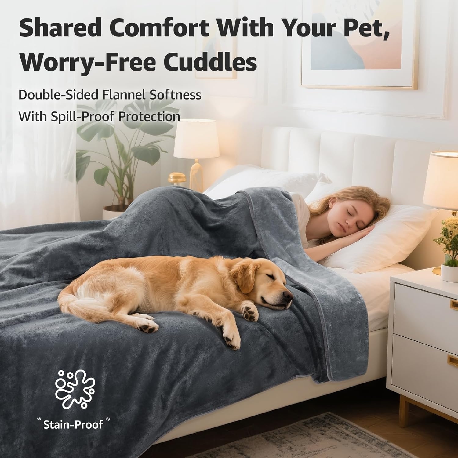 image:imageLOOBANI Waterproof Dog Blanket for Couch Reversible Flannel Bed Blanket for Medium Large Dogs Liquid Proof Soft Throw Blanket Couch Cover Protector for Sofa Crate Travel Picnic 50 x 60 GreyGrey
