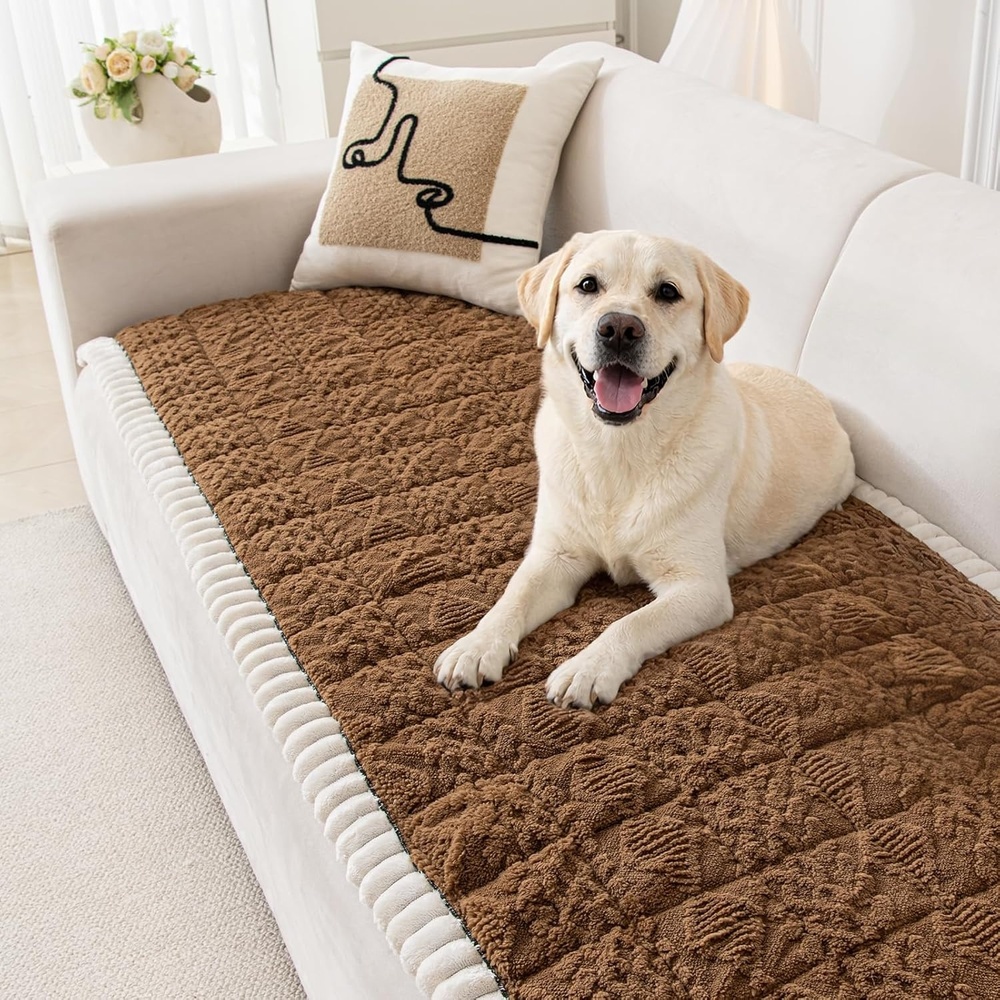 image:imageLOOBANI Couch Cover for Dogs Washable Non Slip Fuzzy Plush Pet Couch Covers for 2 Seat Sofa Hair Resistant Sofa Protector Pet Friendly Home Decor Couch Slipcover 276 x 59 CoffeeCoffee