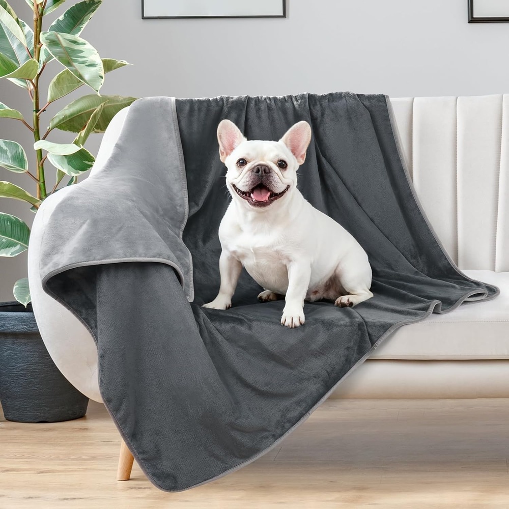 image:imageLOOBANI Waterproof Dog Blanket for Couch Reversible Flannel Bed Blanket for Medium Large Dogs Liquid Proof Soft Throw Blanket Couch Cover Protector for Sofa Crate Travel Picnic 50 x 60 GreyGrey