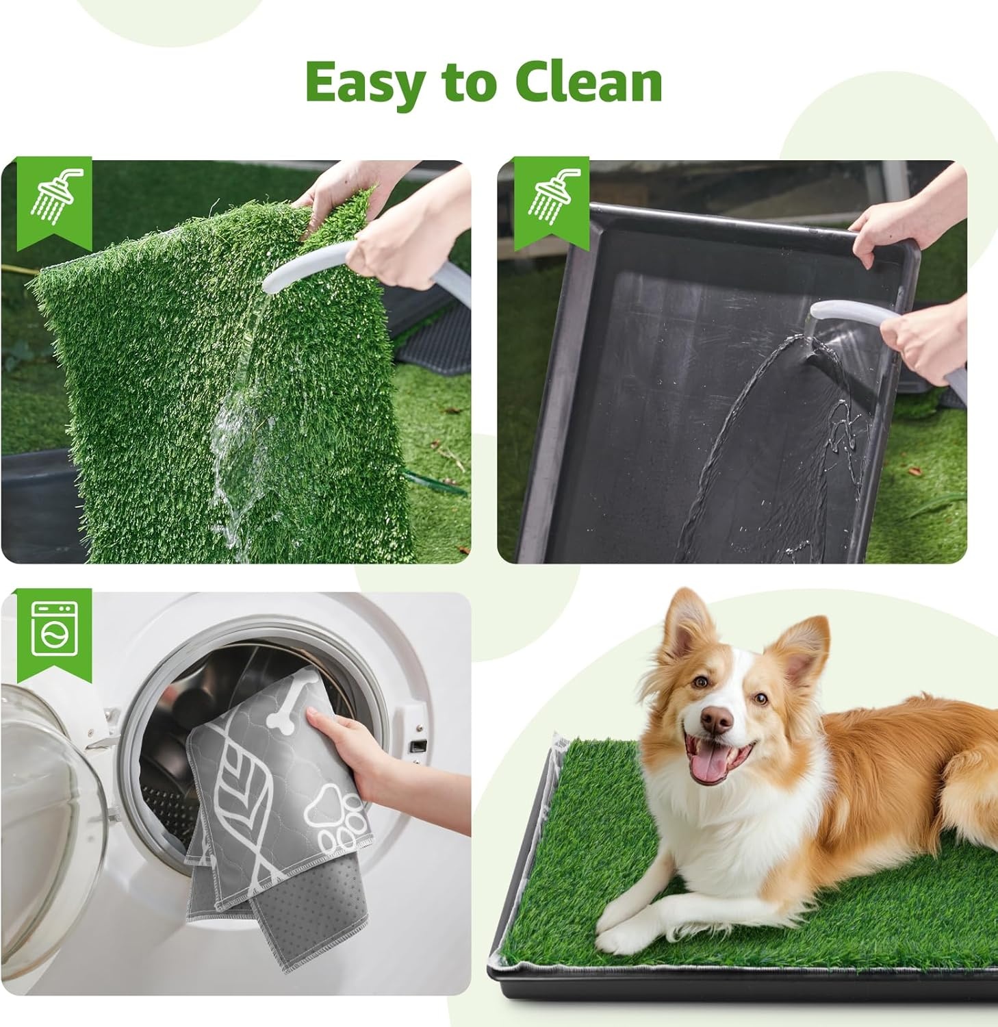 image:imageLOOBANI 41x27in Large Dog Litter Box with 2 Artificial Grass Patch 2 Washable Pee Pads Quickly Absorbency Portable Patio Potty for Balcony Apartment Use3523 5Layer Potty System