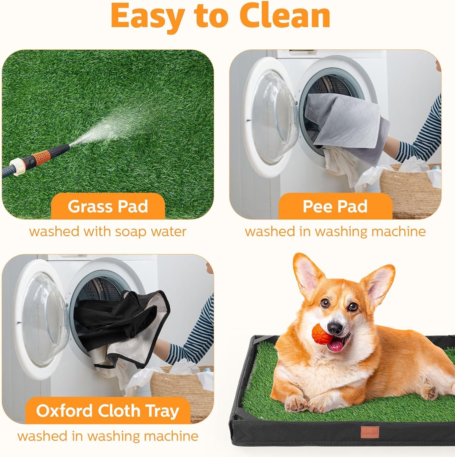 image:imageLOOBANI Dog Grass Pad with Tray Extra Large Lightweight Oxford Cloth Tray for Potty Training 472 314 in