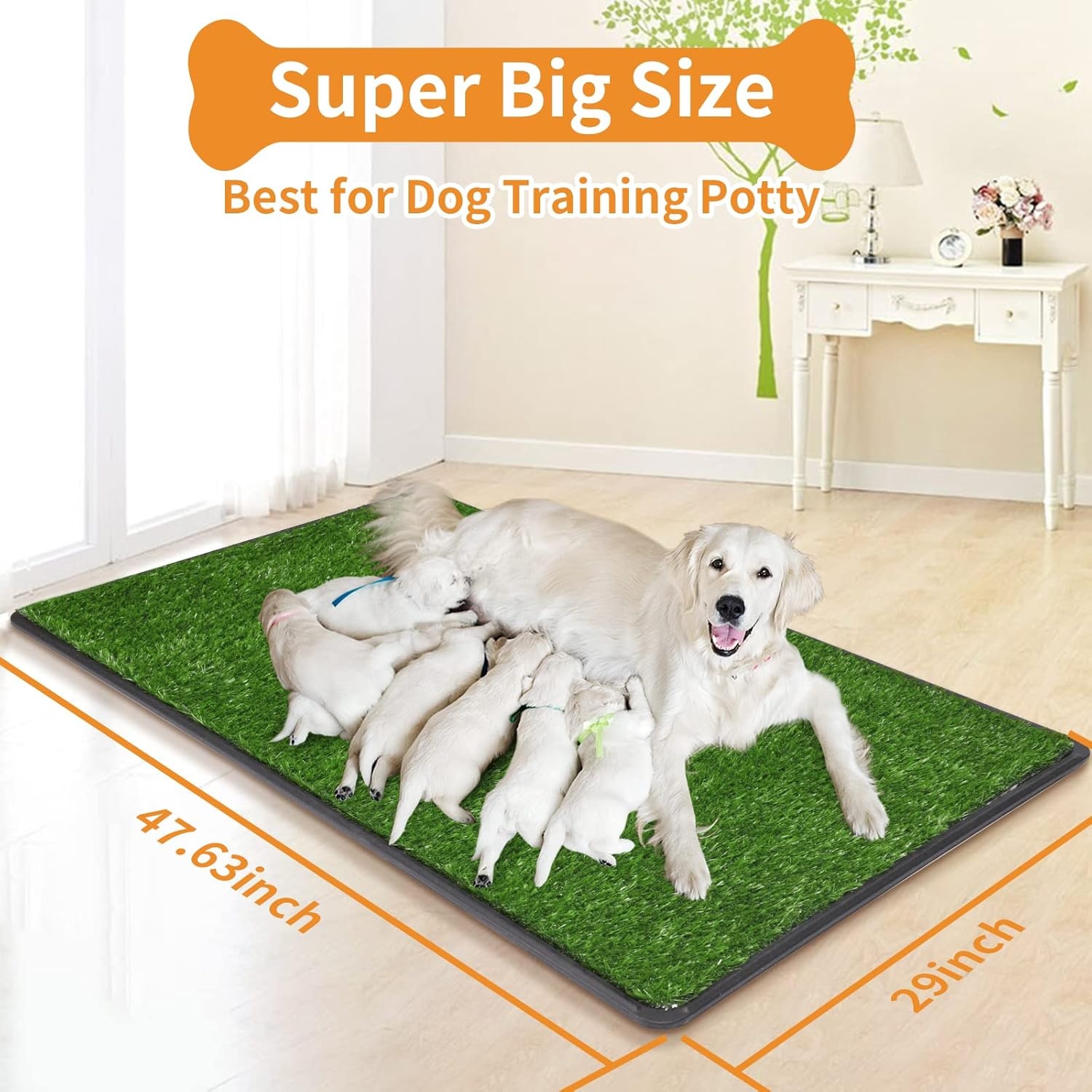 image:imageLOOBANI Dog Grass Pad with Tray Large Dog Litter Box Indoor Potty for Apartment and Patio Training with 2 Pack Grass Pee Pads for ReplacementTray Potty 45 29inchTray Potty 47629inch